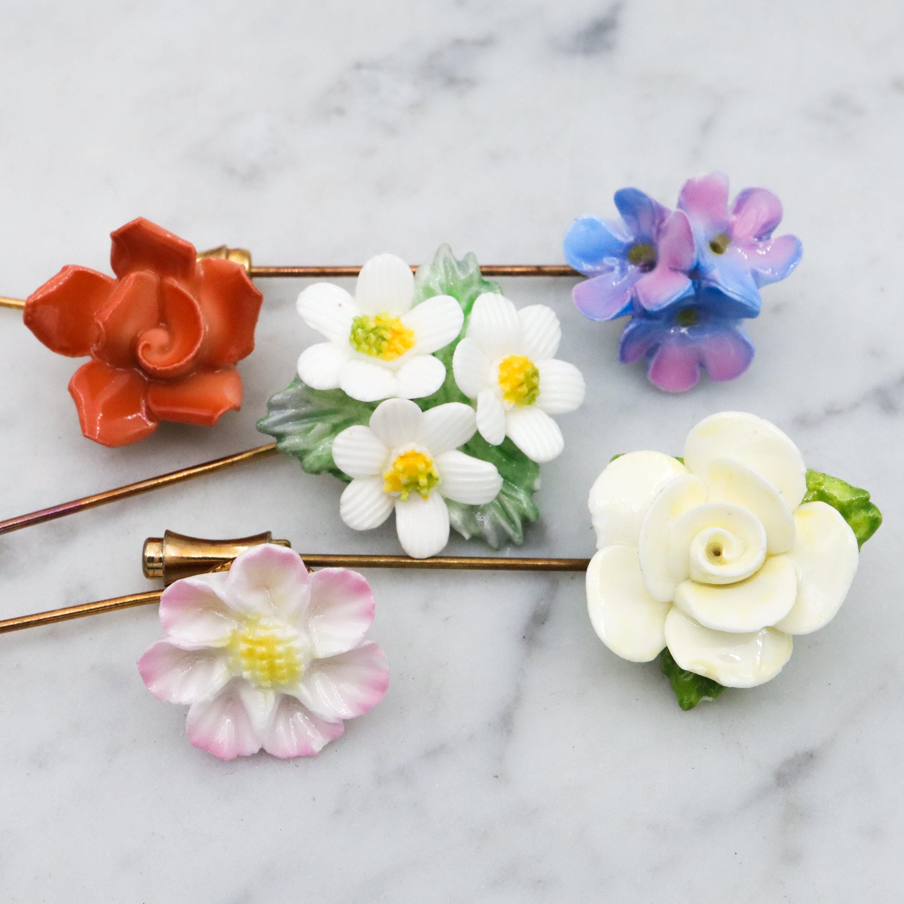 1950s England bone china floral stick pin