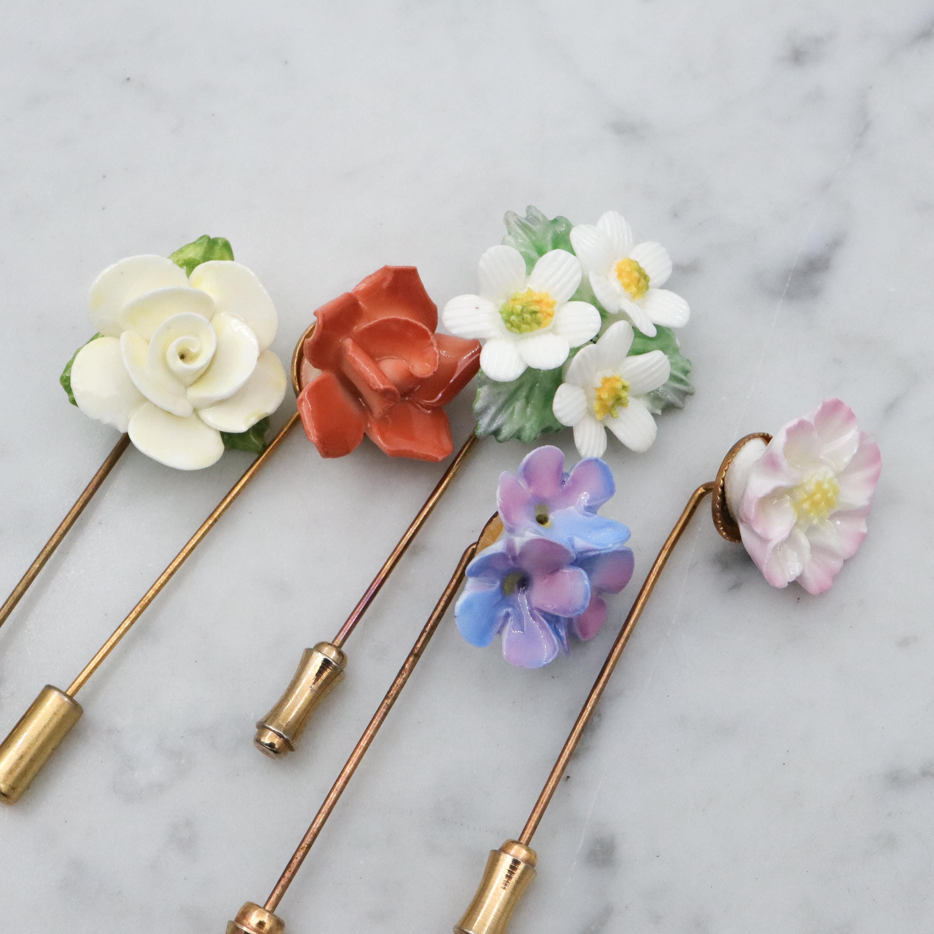 1950s England bone china floral stick pin