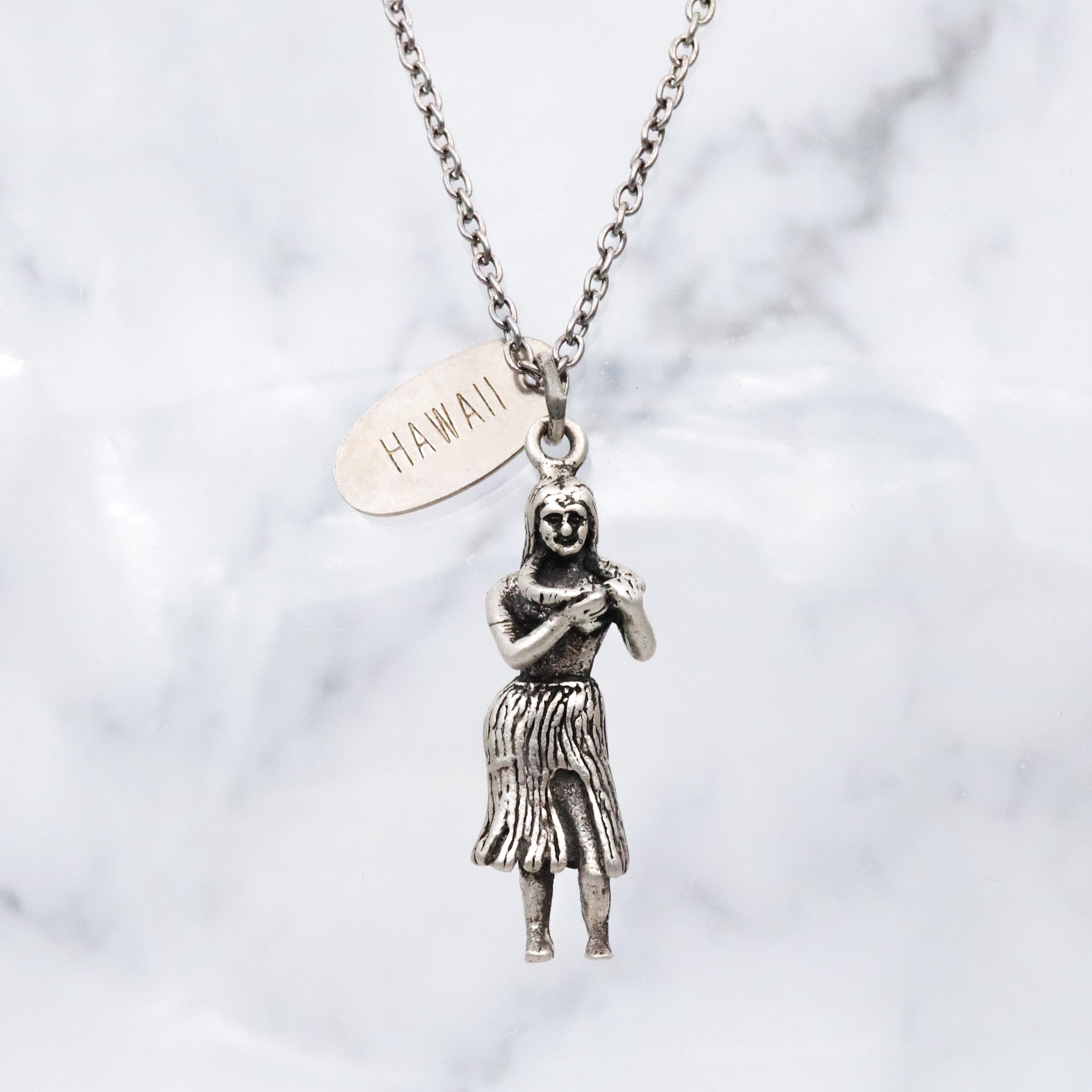 Vintage large sterling Hawaii Hula girl with lei charm pendant