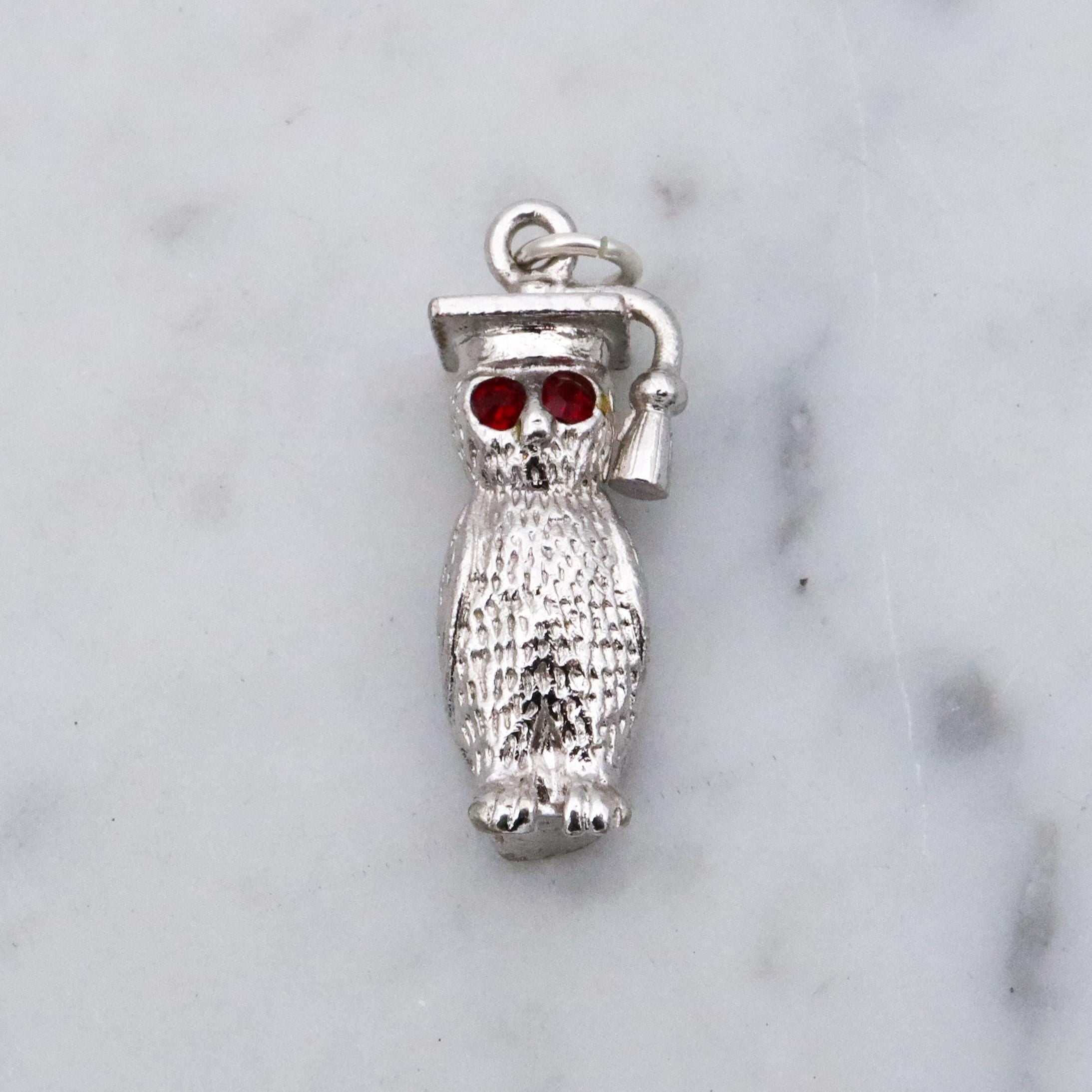 Vintage Wells sterling graduation owl charm pendant