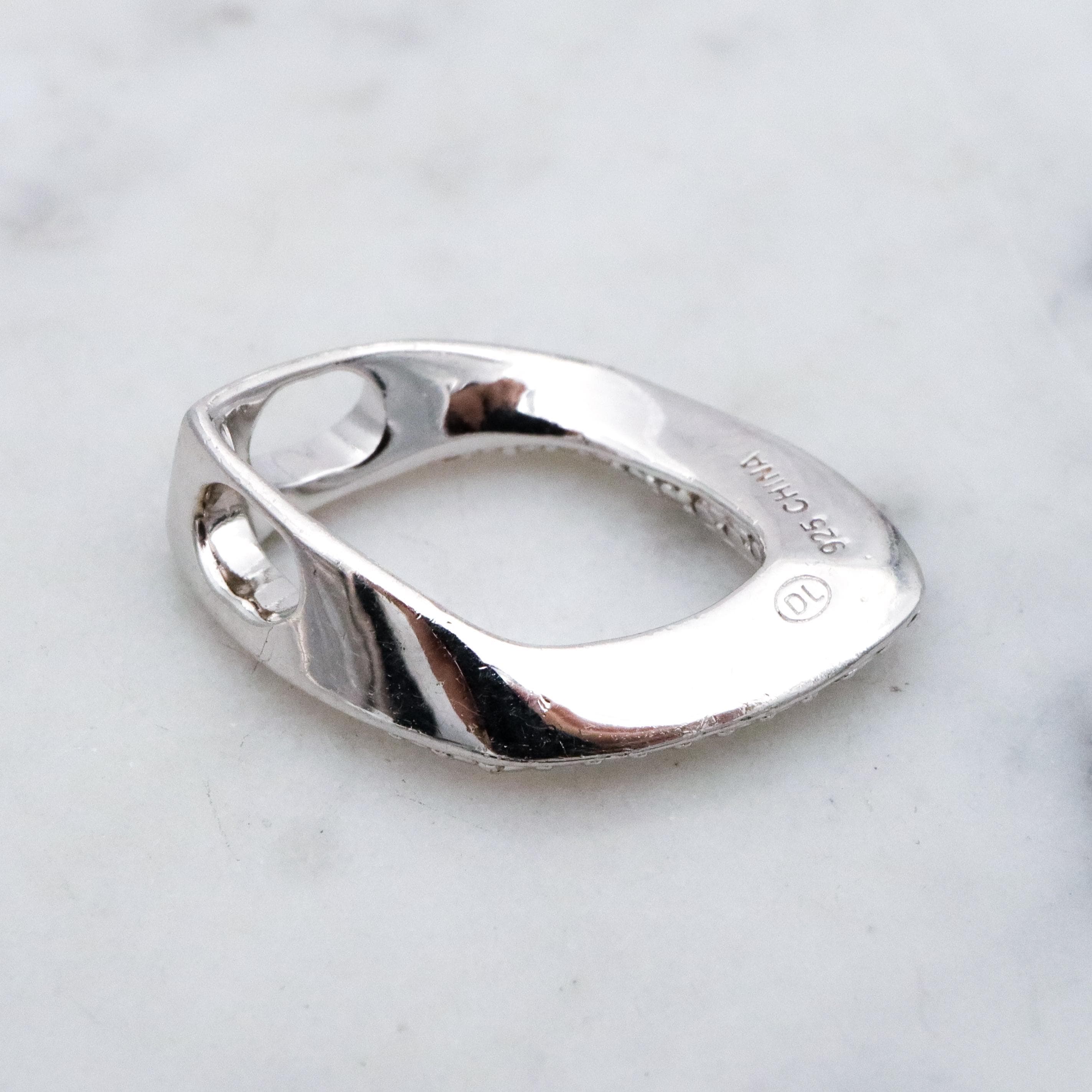 Modern Vintage sterling elongated navette pendant with diamond accents