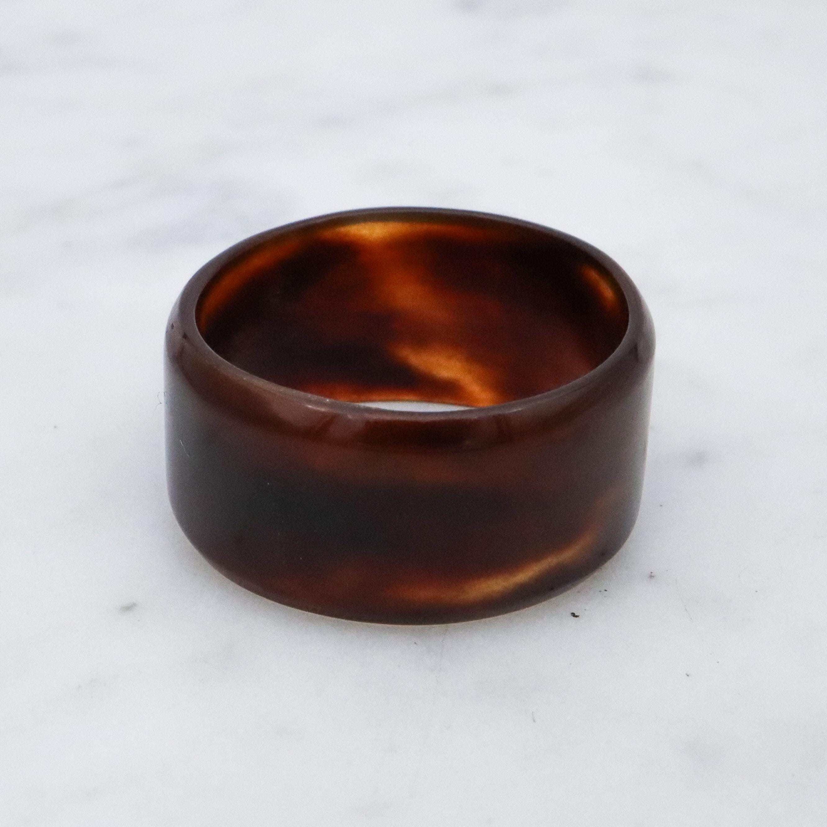 Antique Victorian faux tortoiseshell thick band ring, size 10