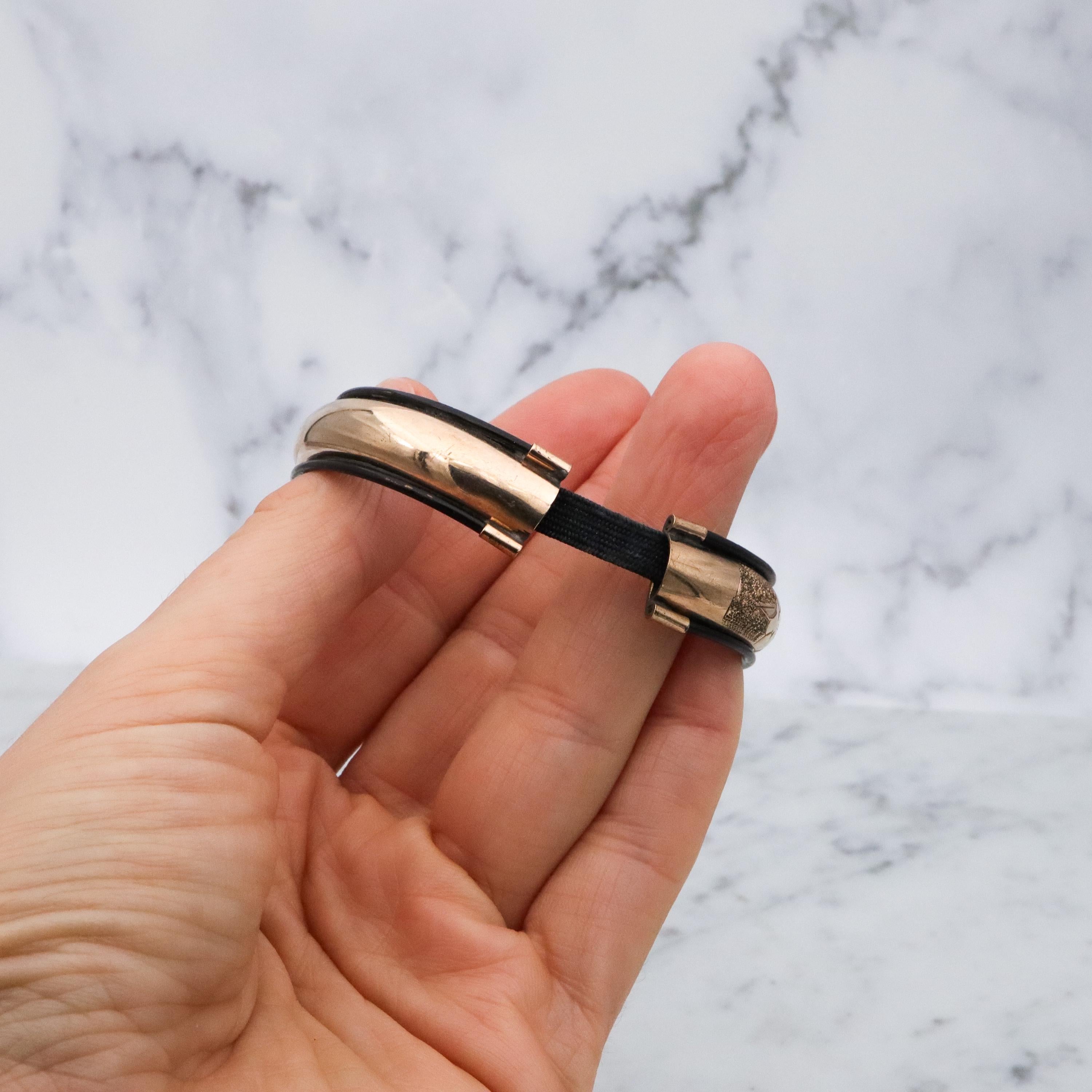 Antique Victorian gold filled etched & black lacquered stretch bangle