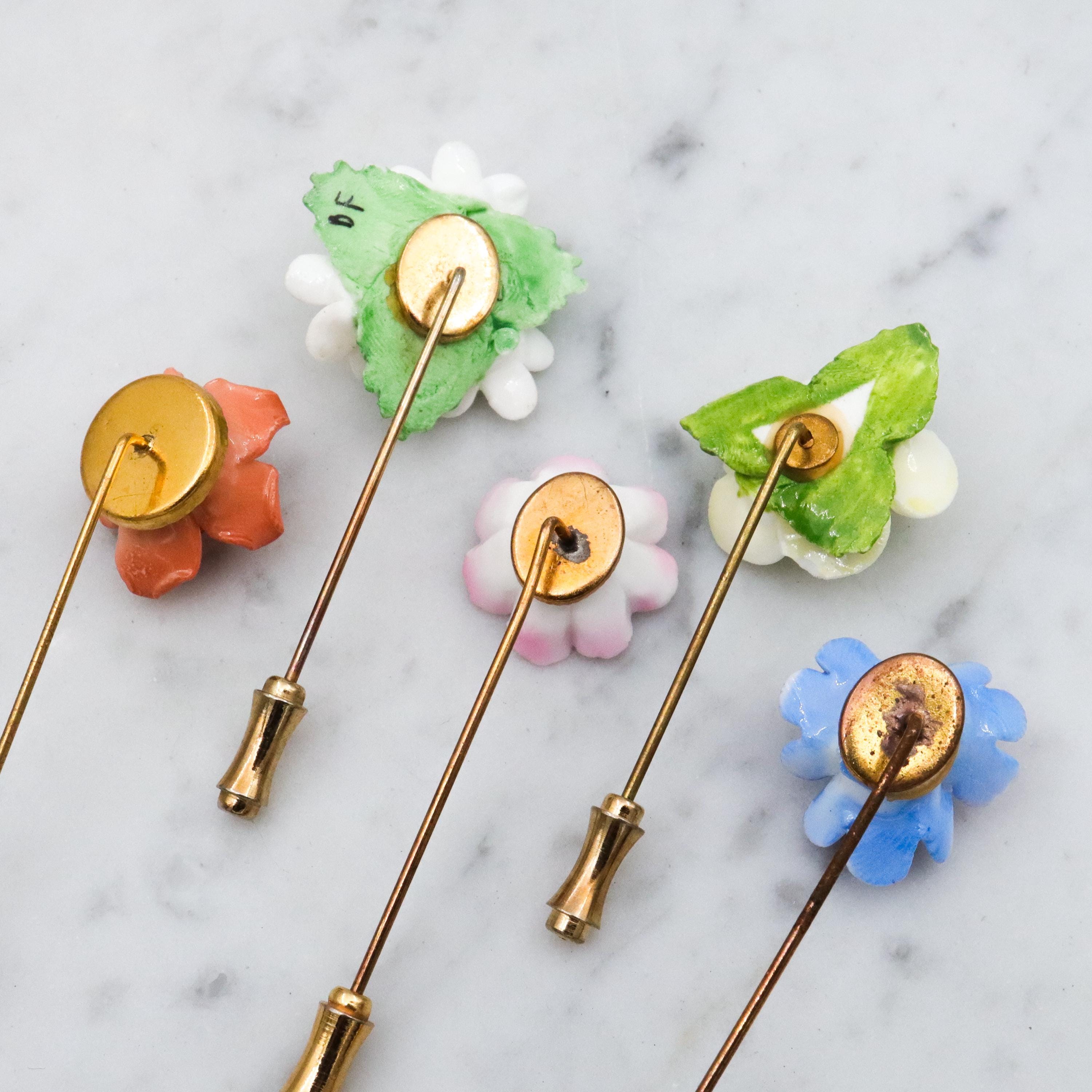 1950s England bone china floral stick pin