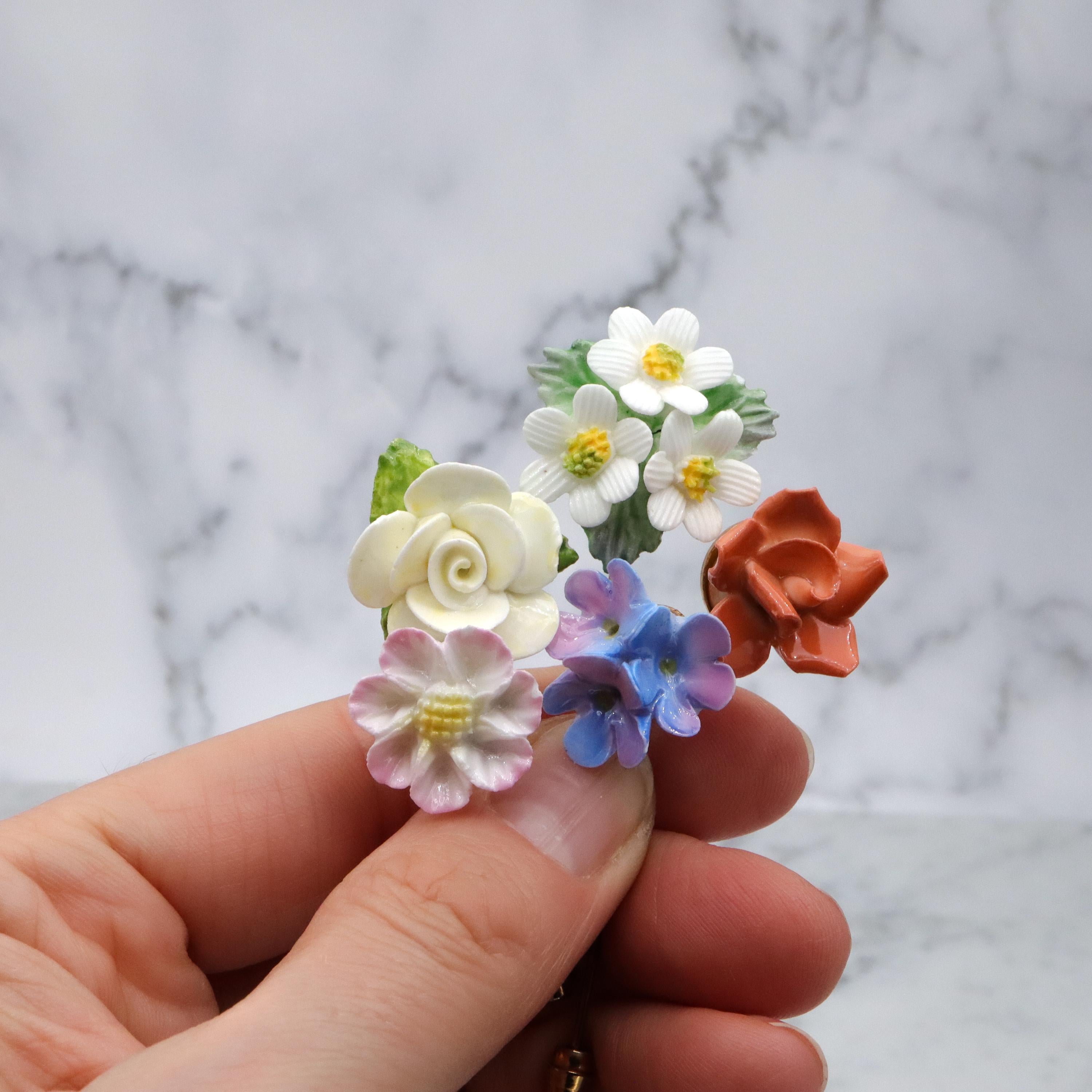 1950s England bone china floral stick pin