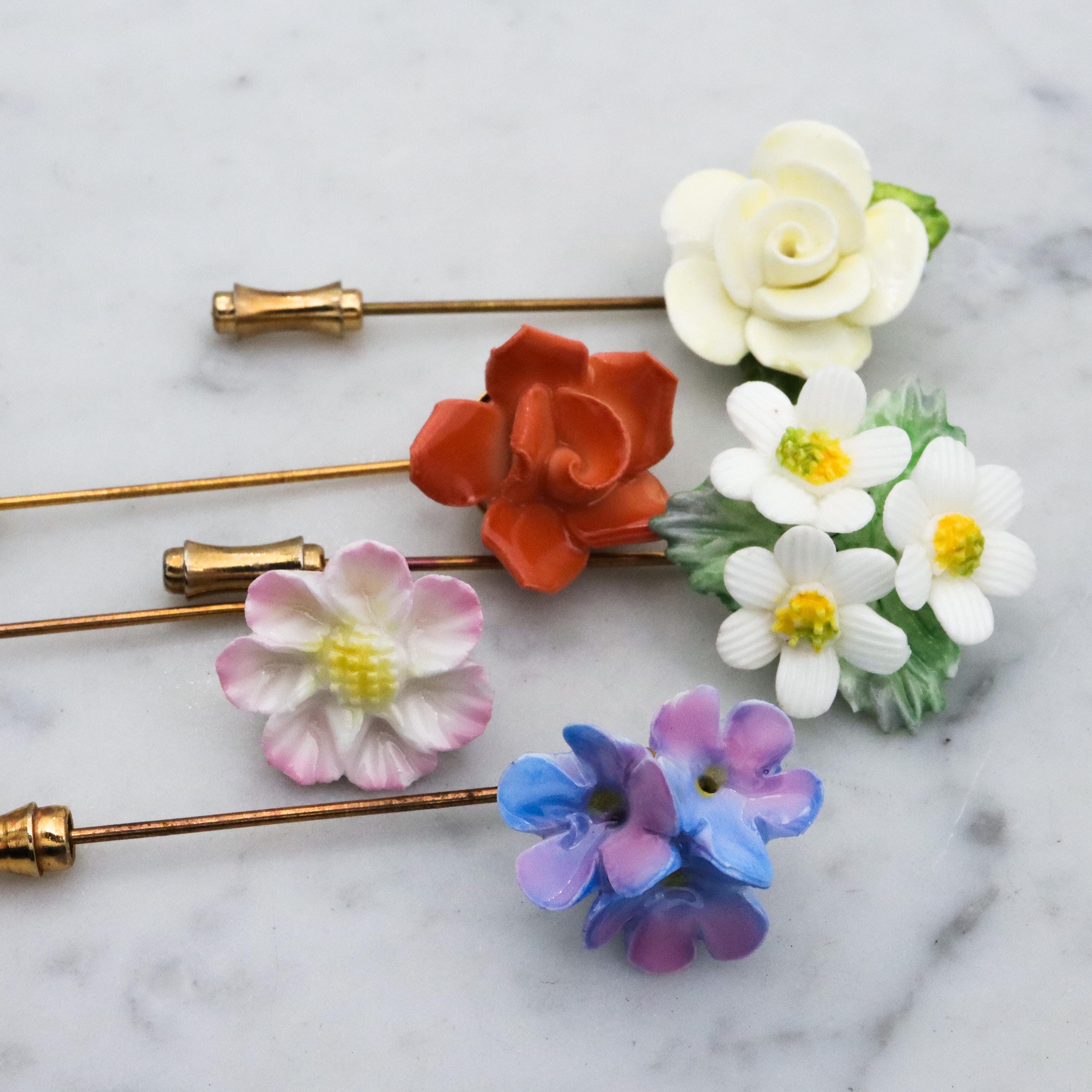 1950s England bone china floral stick pin