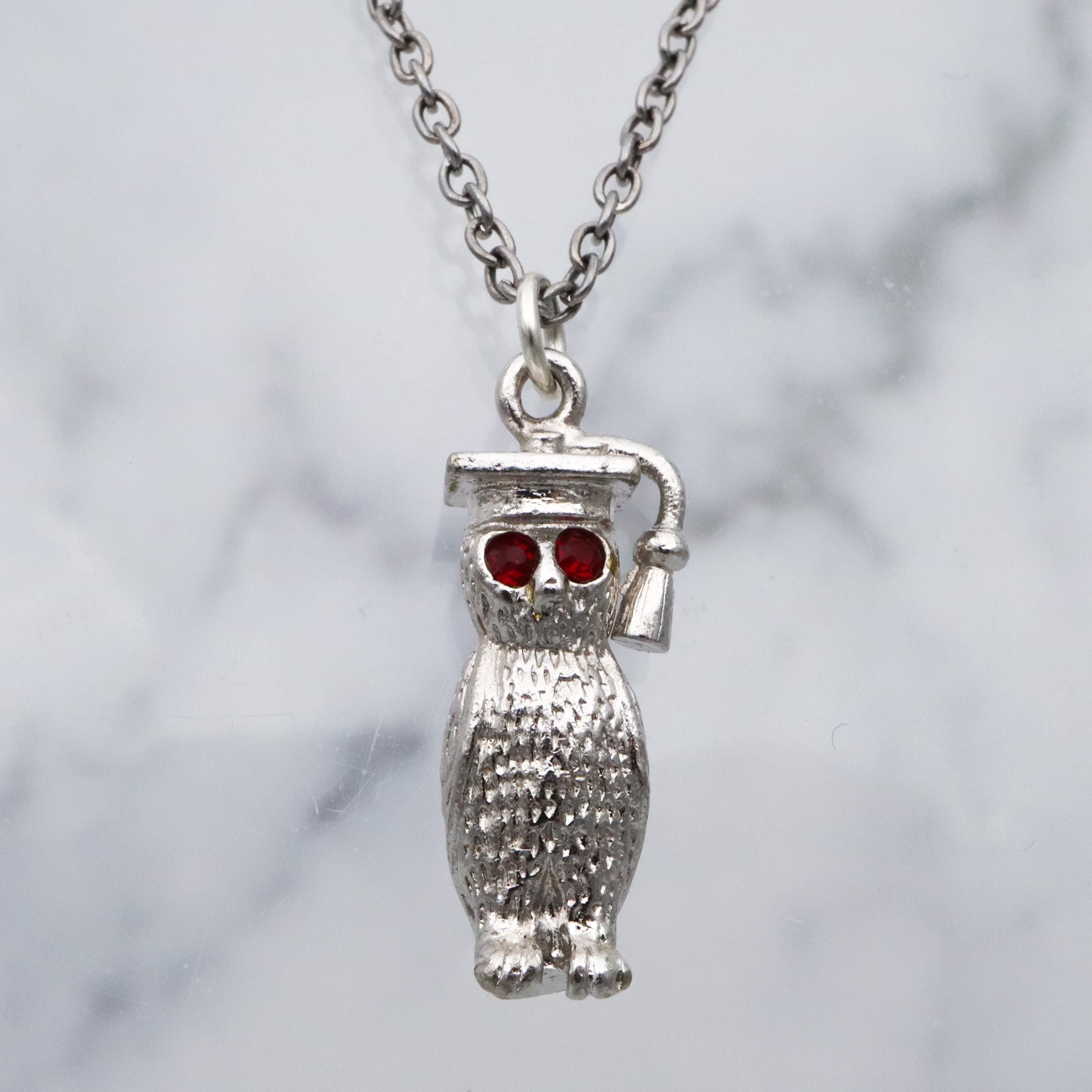 Vintage Wells sterling graduation owl charm pendant