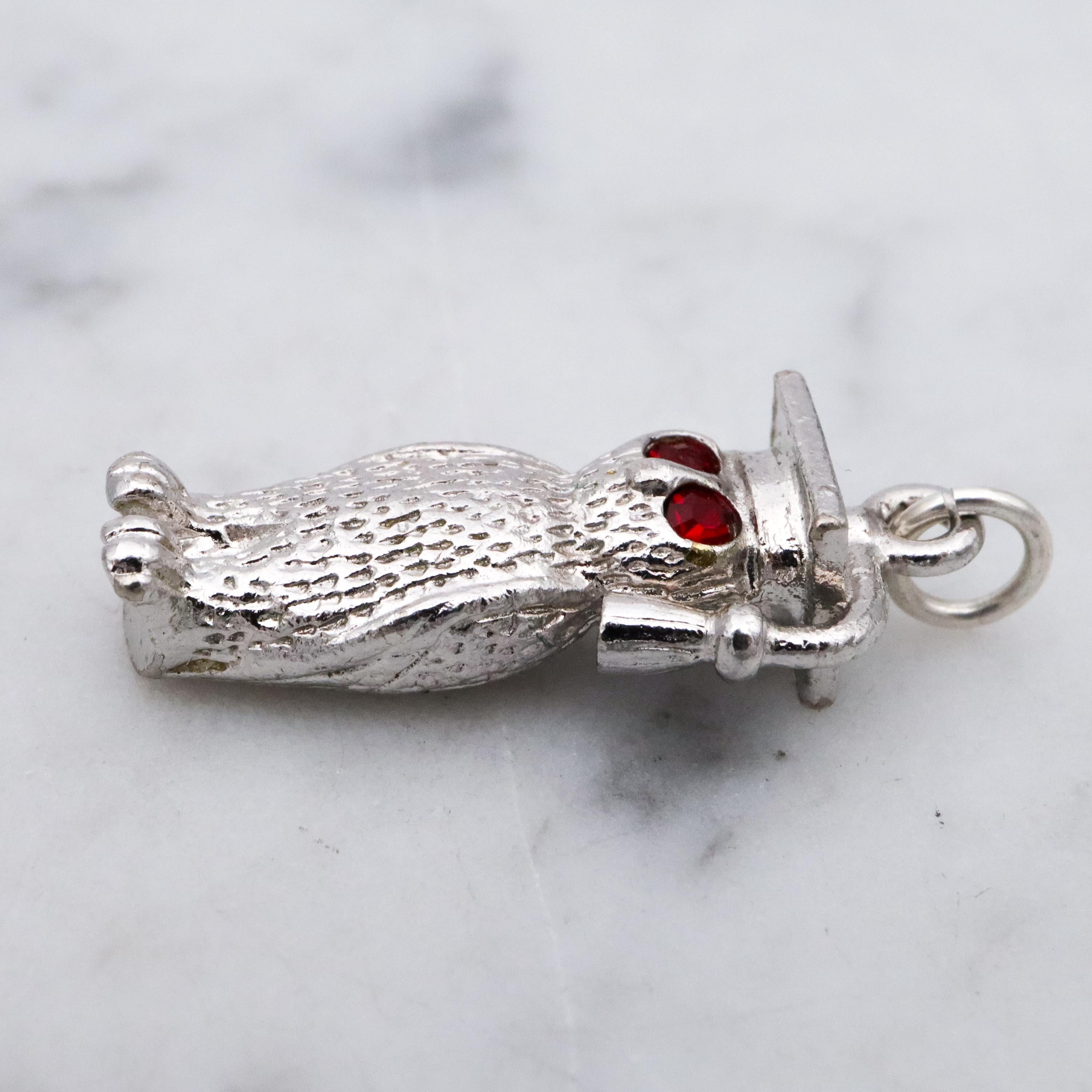 Vintage Wells sterling graduation owl charm pendant