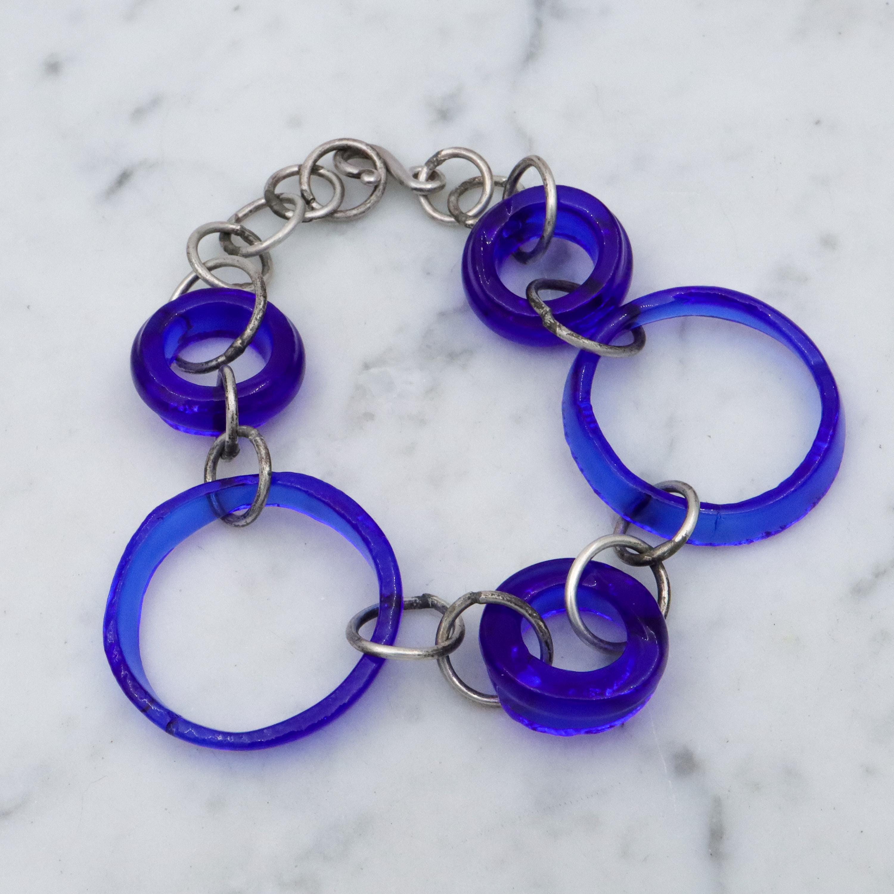 Vintage silver & glass bottle ring link bracelet