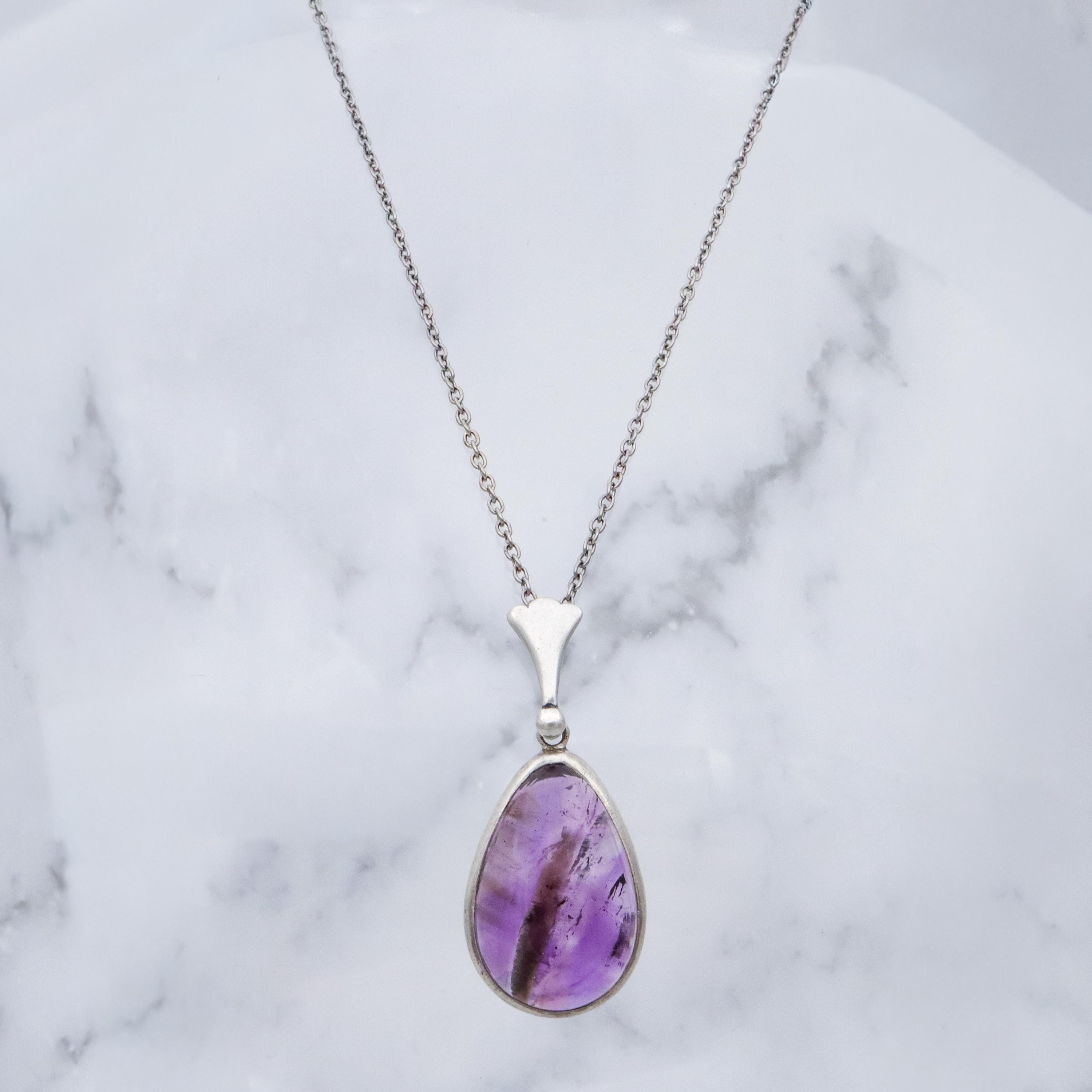 Modern vintage sterling & natural ametrine pear drop pendant