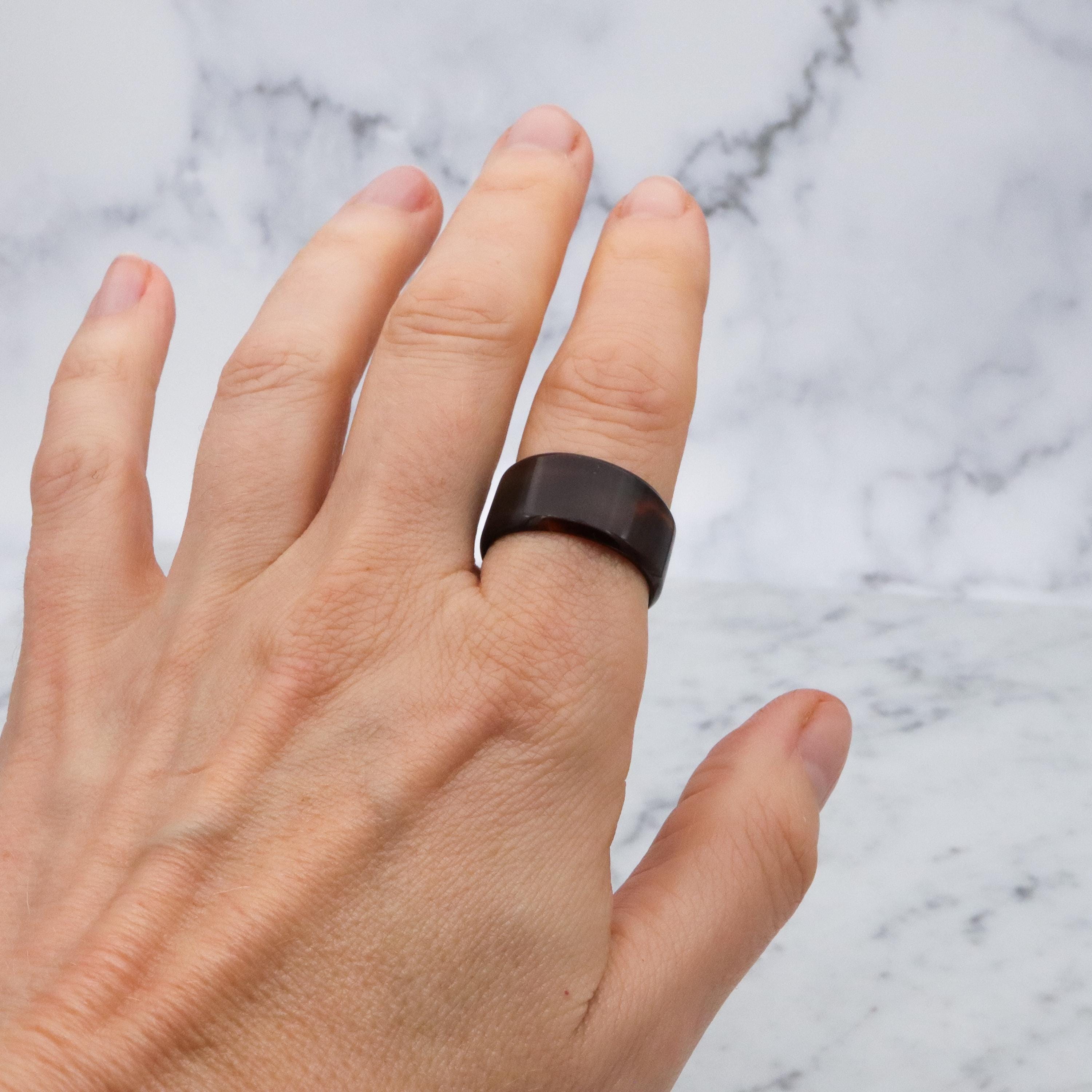 Antique Victorian faux tortoiseshell thick band ring, size 10