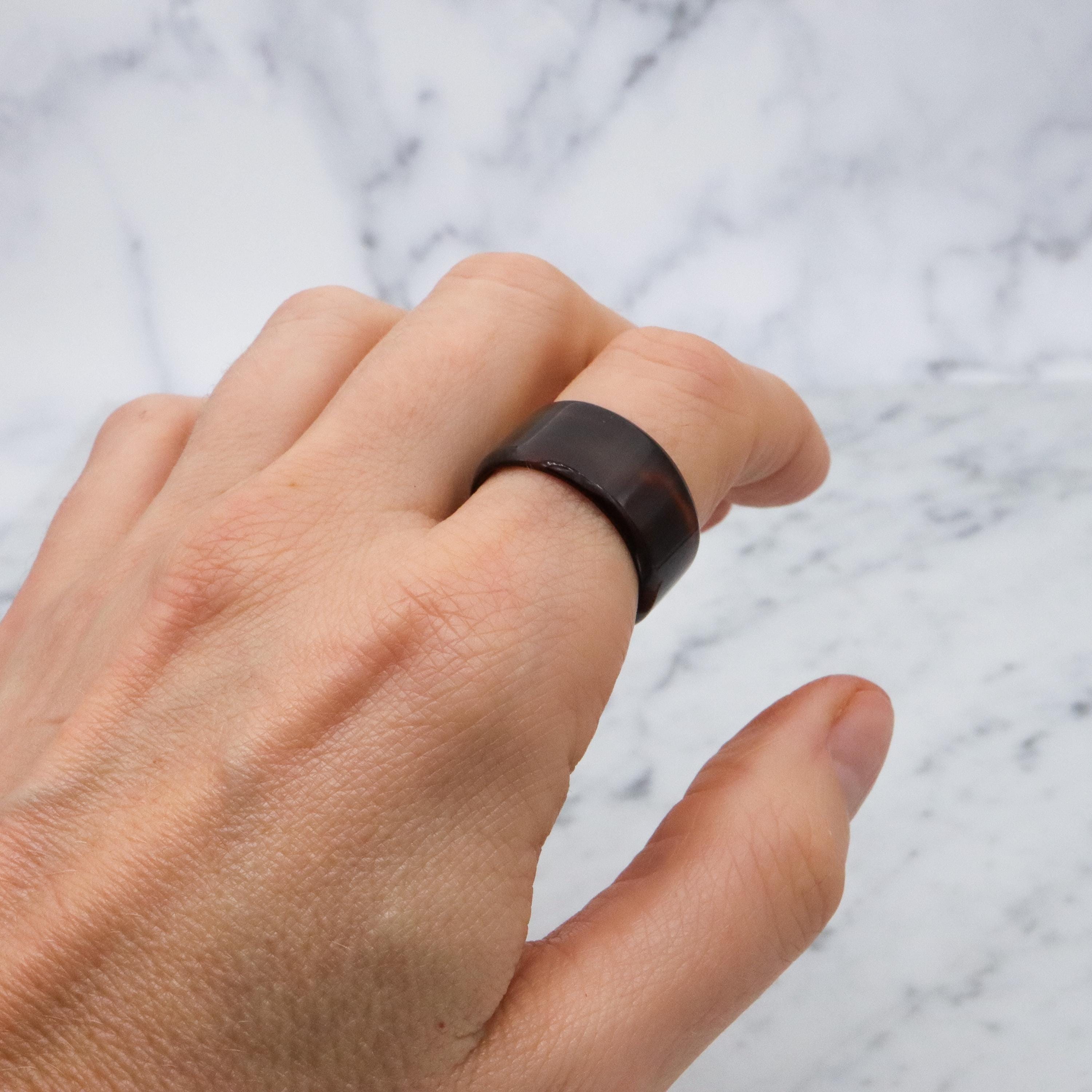 Antique Victorian faux tortoiseshell thick band ring, size 10