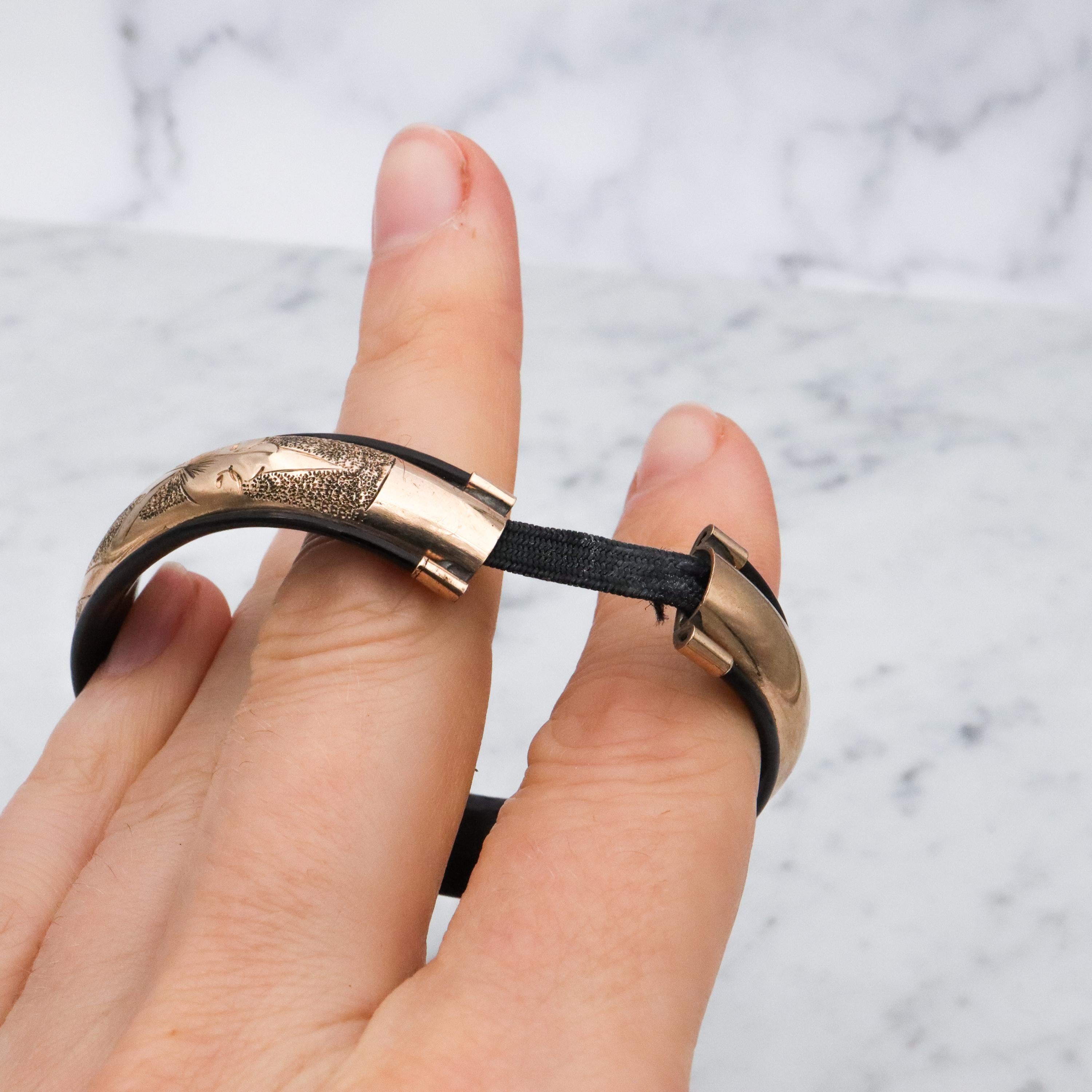 Antique Victorian gold filled etched & black lacquered stretch bangle