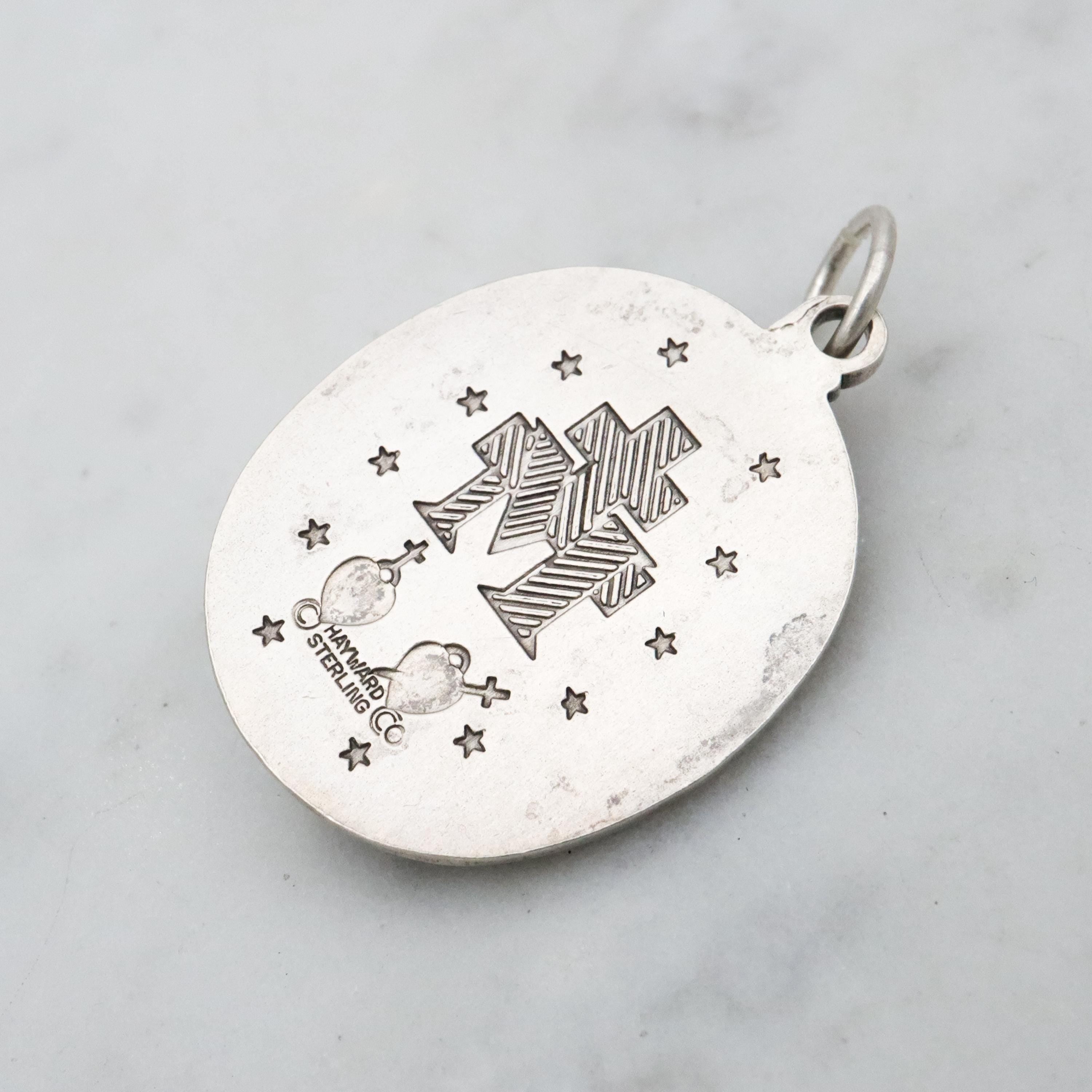 Vintage Hayward sterling Miraculous Medal pop out pendant