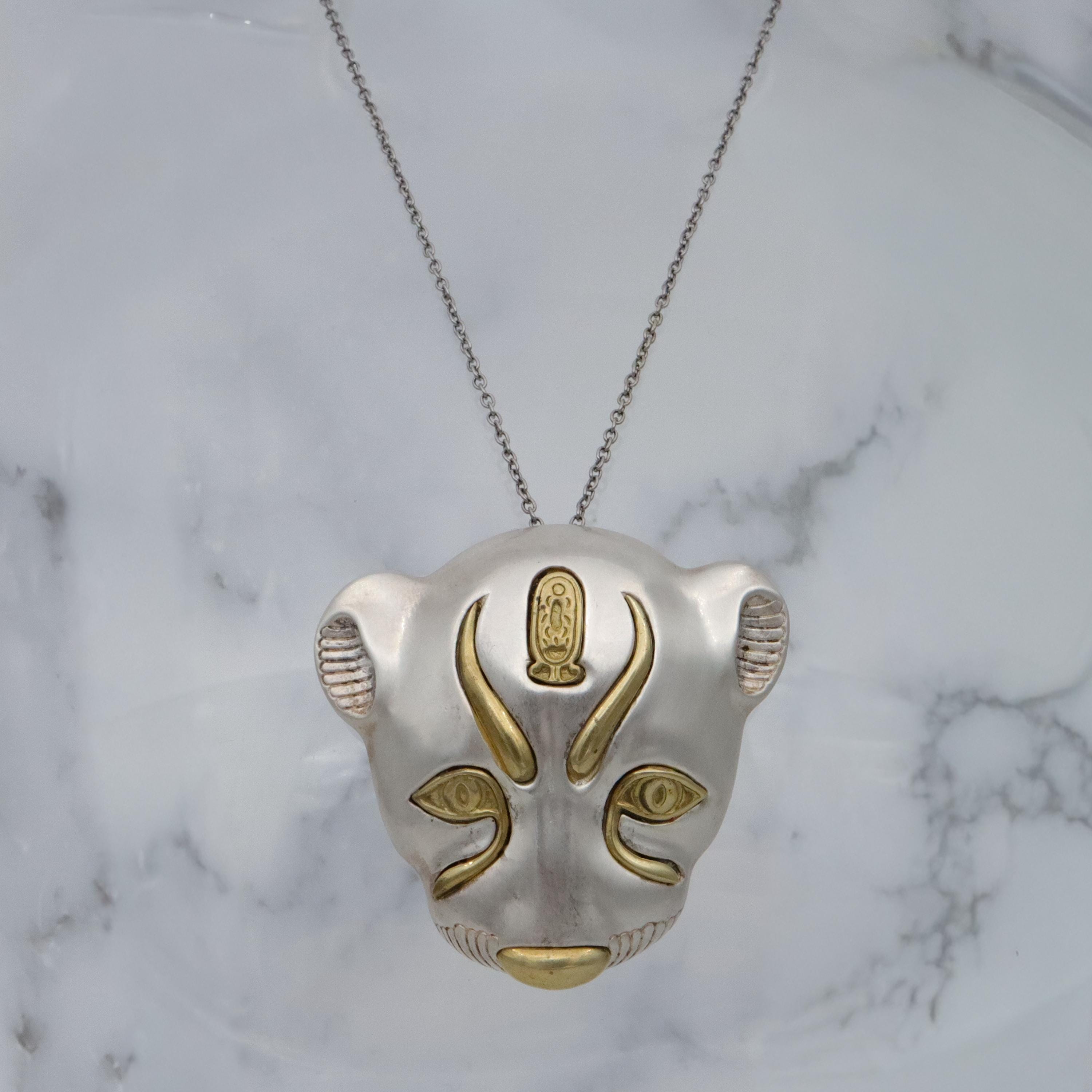 Large Mid Century MMA museum replica sterling leopard head from King Tut's tomb