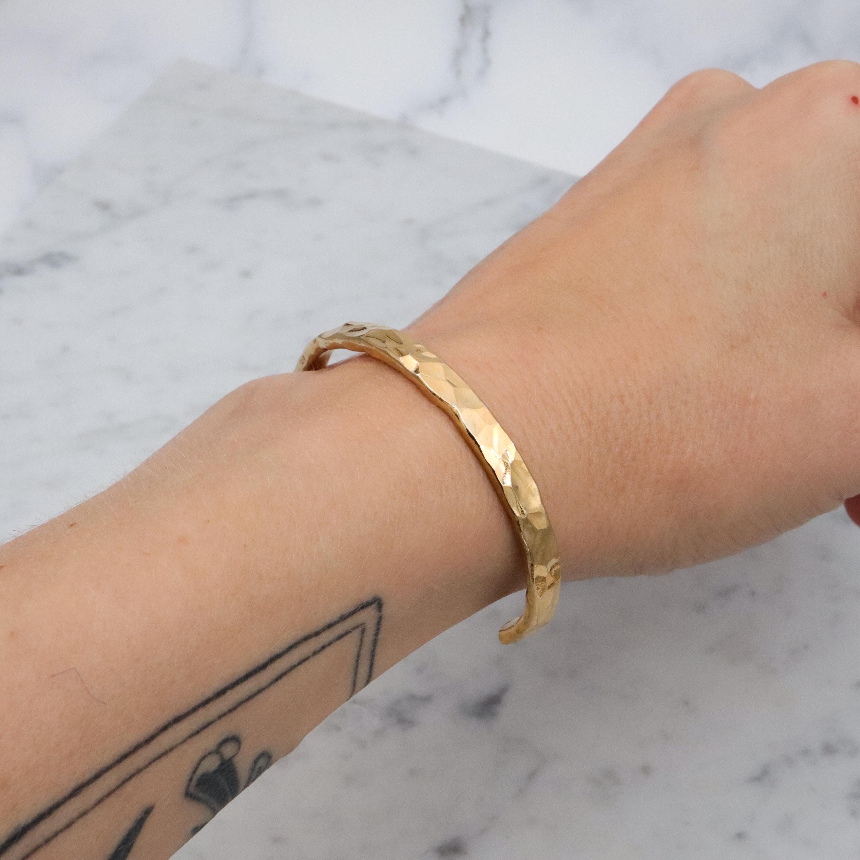 Retro handmade gold plated hammered sterling cuff bracelet