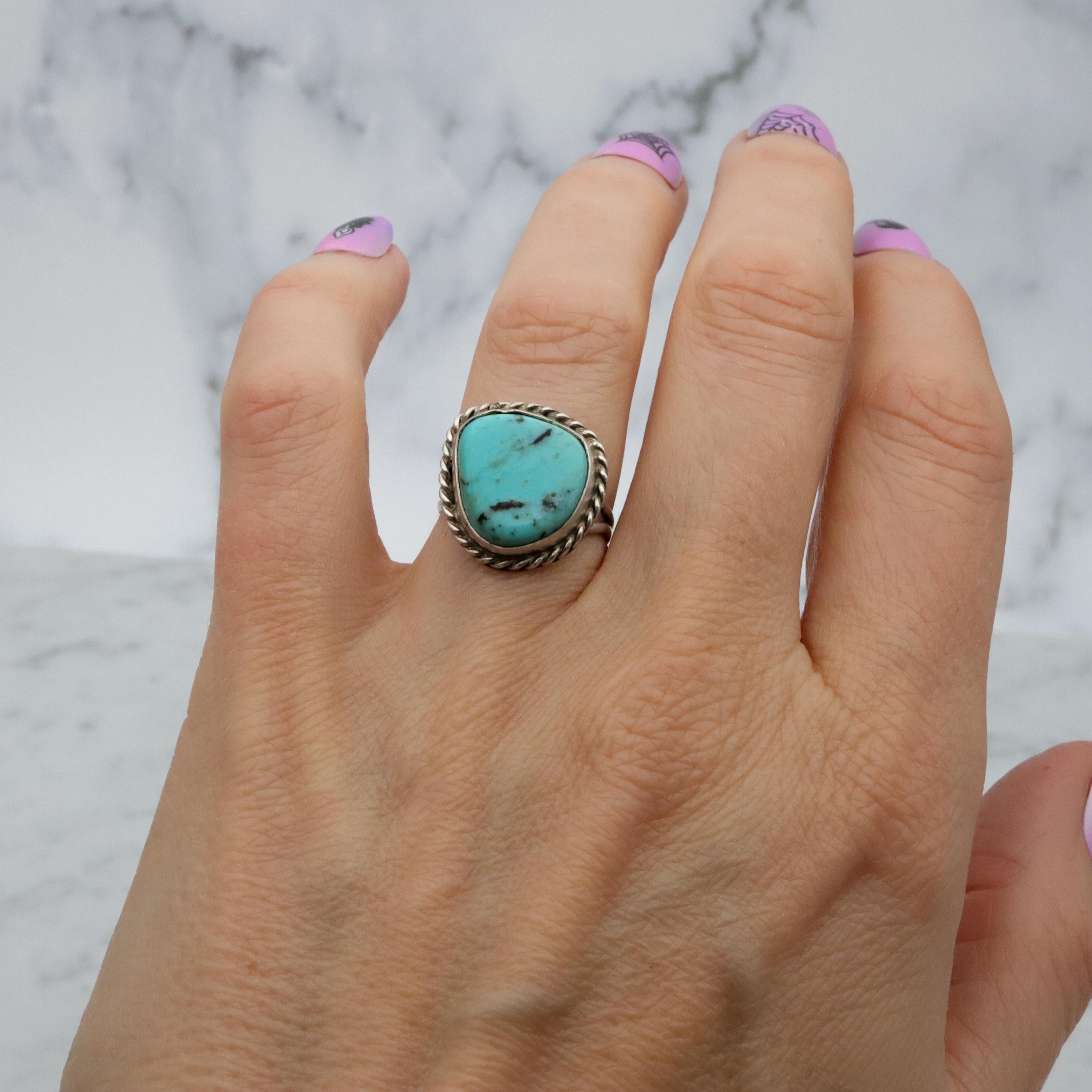 Vintage Navajo sterling turquoise ring, size 6.5