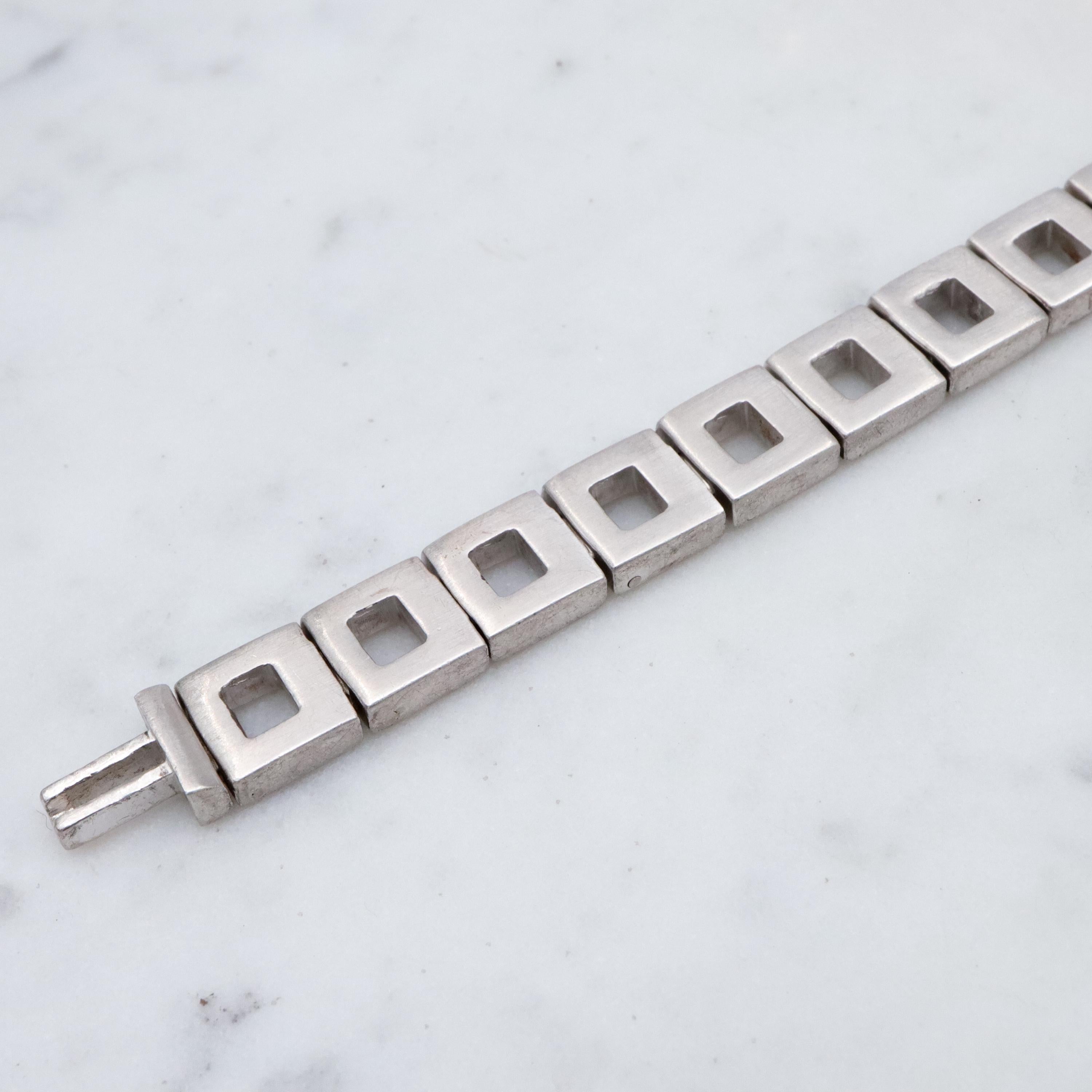Modern brushed sterling open square link bracelet