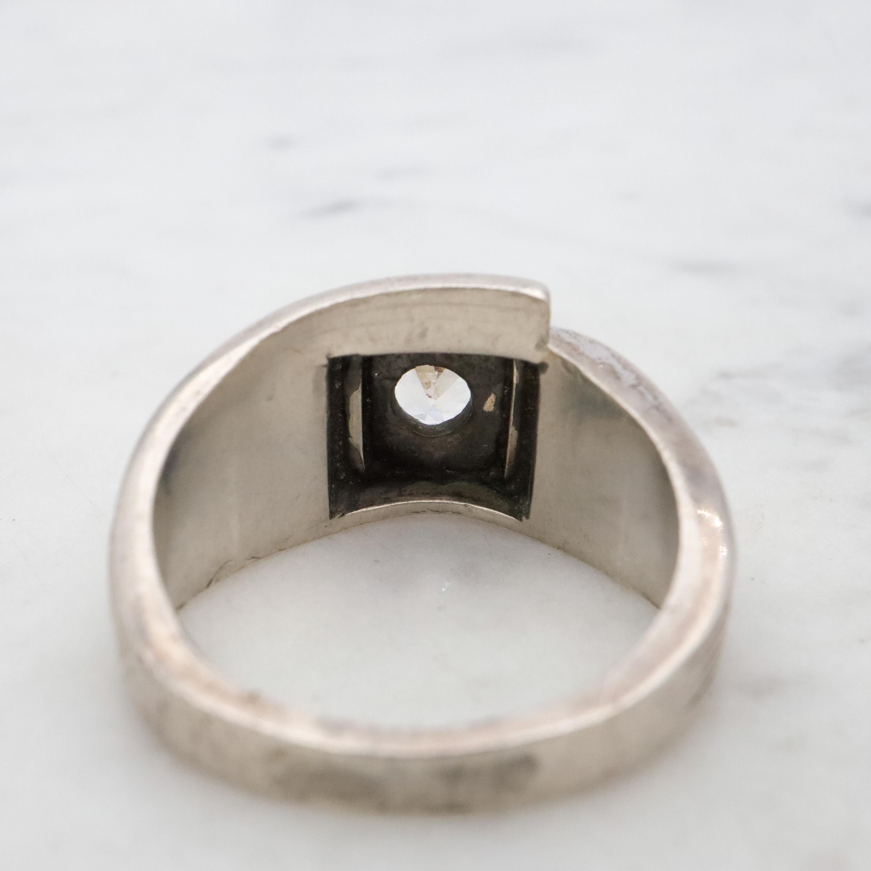 Uncas Art Deco rhodium plated sterling quartz asymmetrical ring, size 8.5