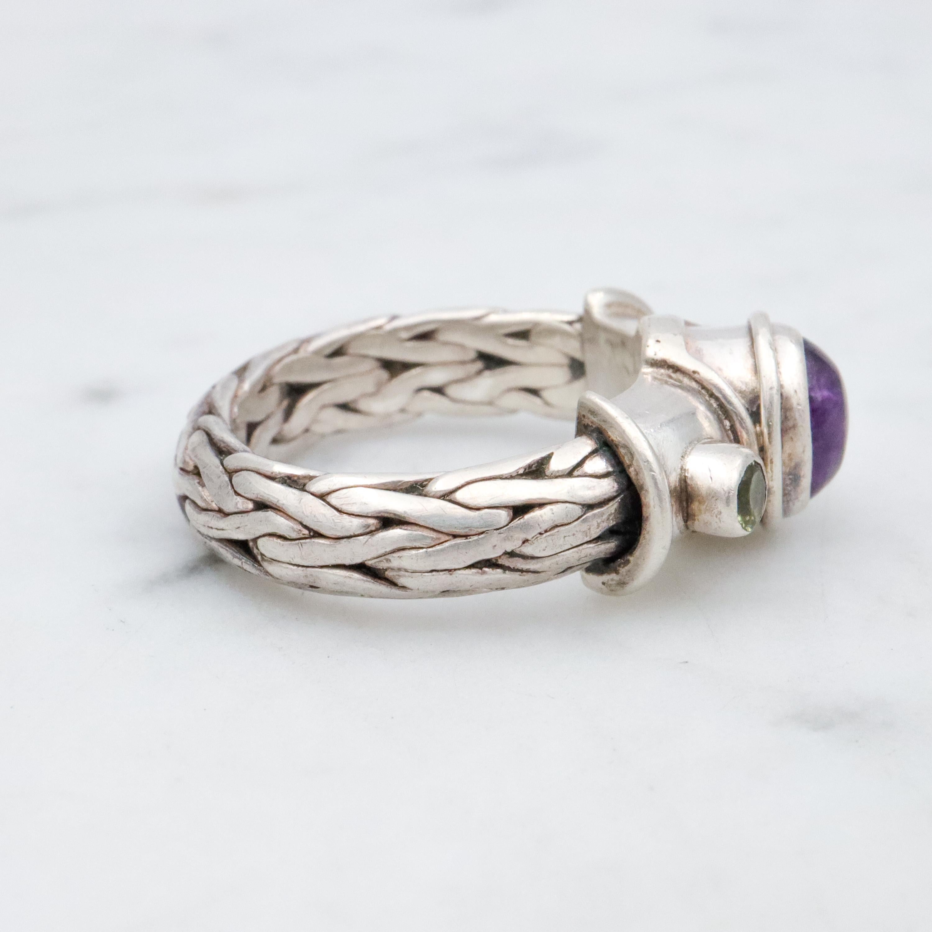 Retro Sajen amethyst & peridot woven band sterling ring, size 8