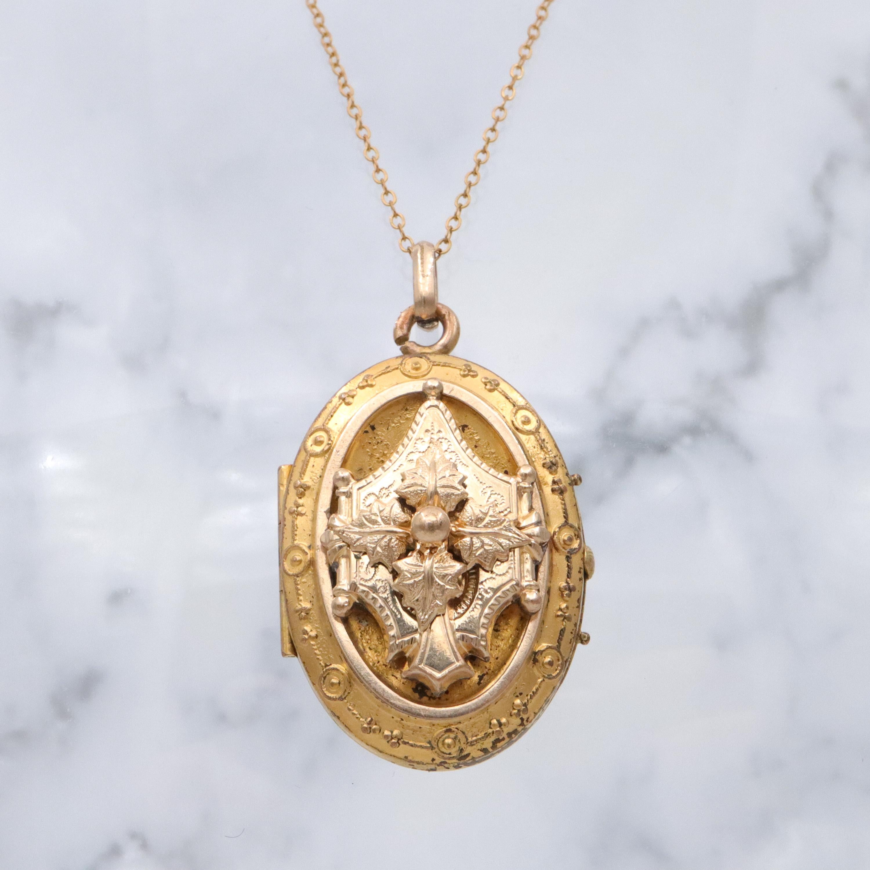 Antique Victorian gold filled & gilt metal Etruscan Revival locket pendant