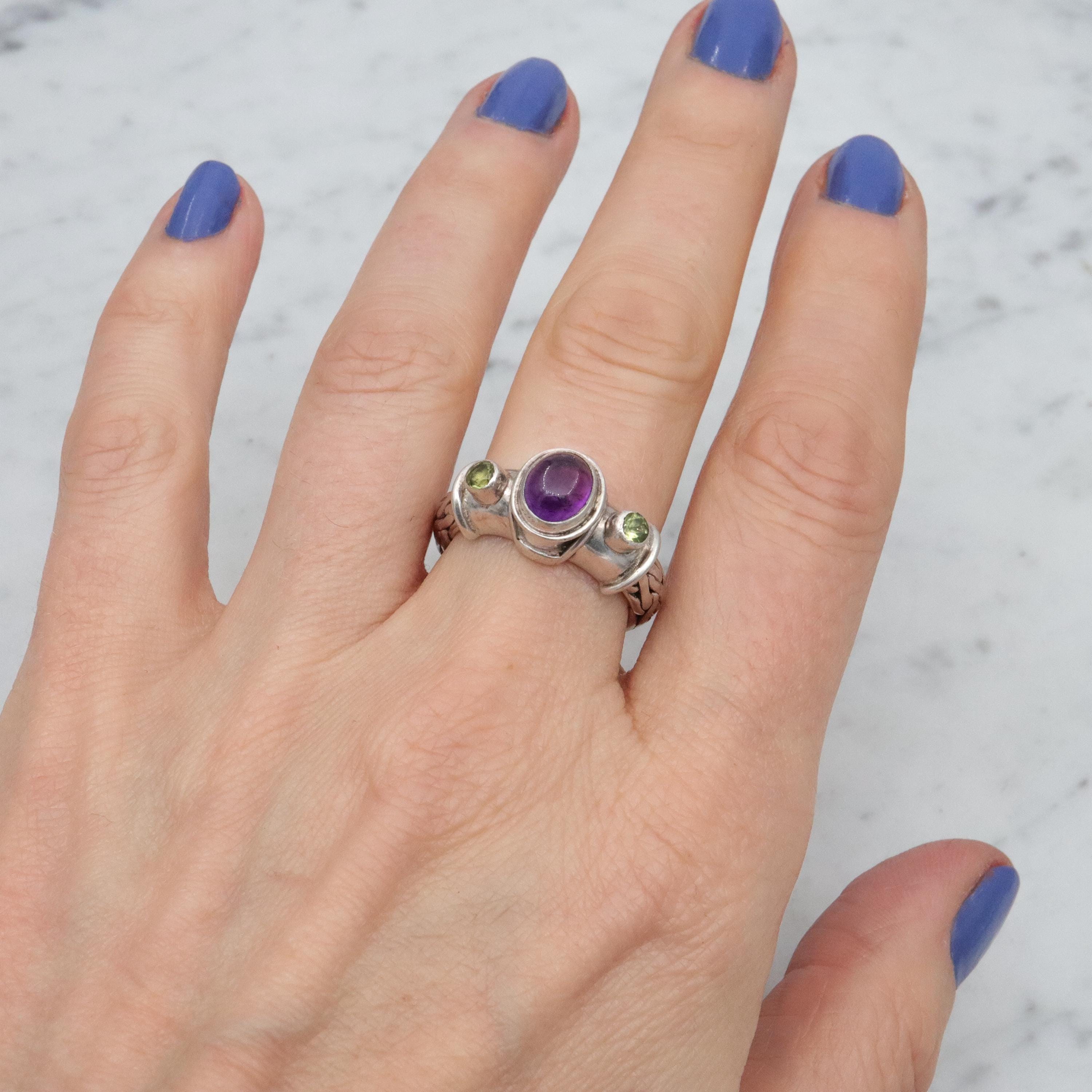 Retro Sajen amethyst & peridot woven band sterling ring, size 8