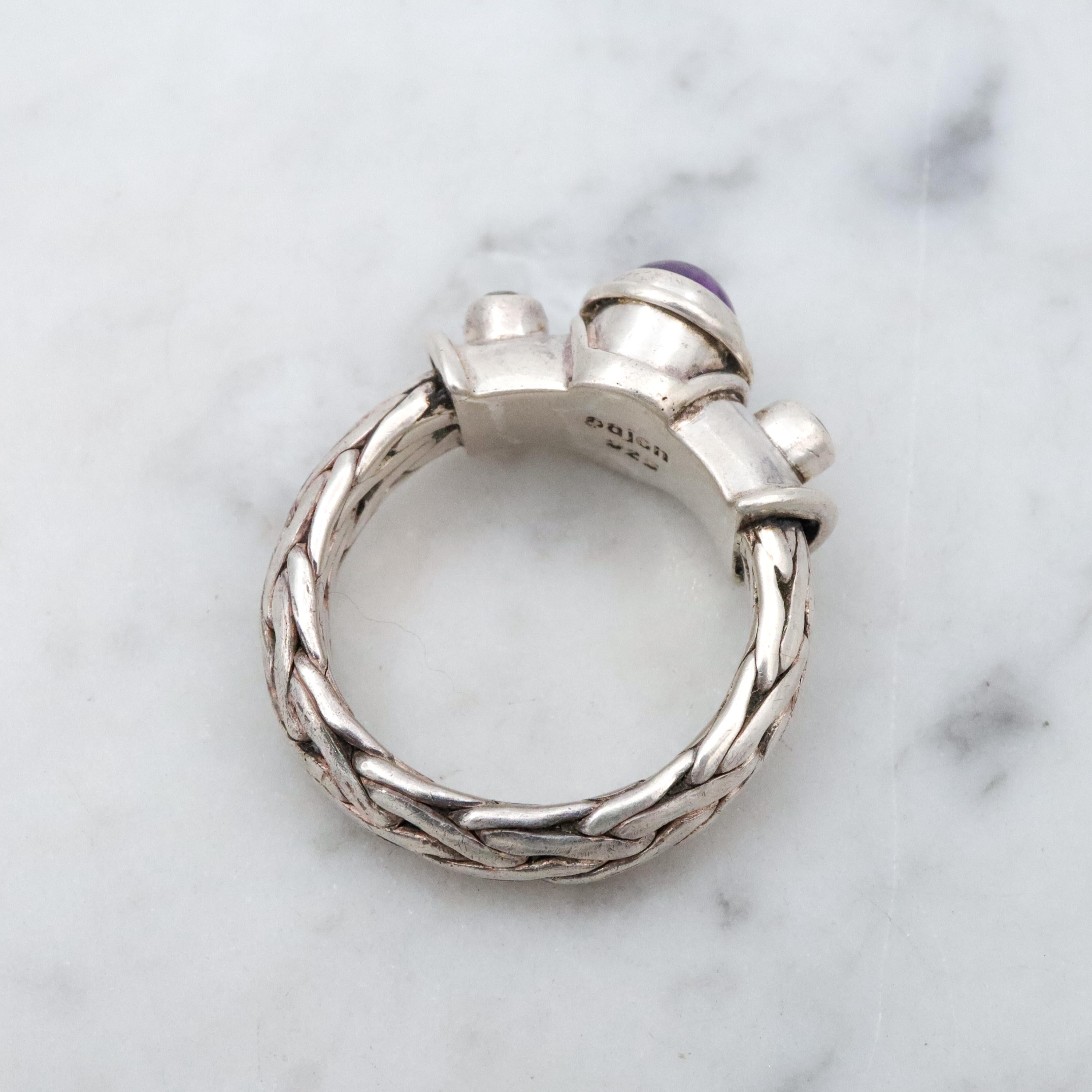 Retro Sajen amethyst & peridot woven band sterling ring, size 8