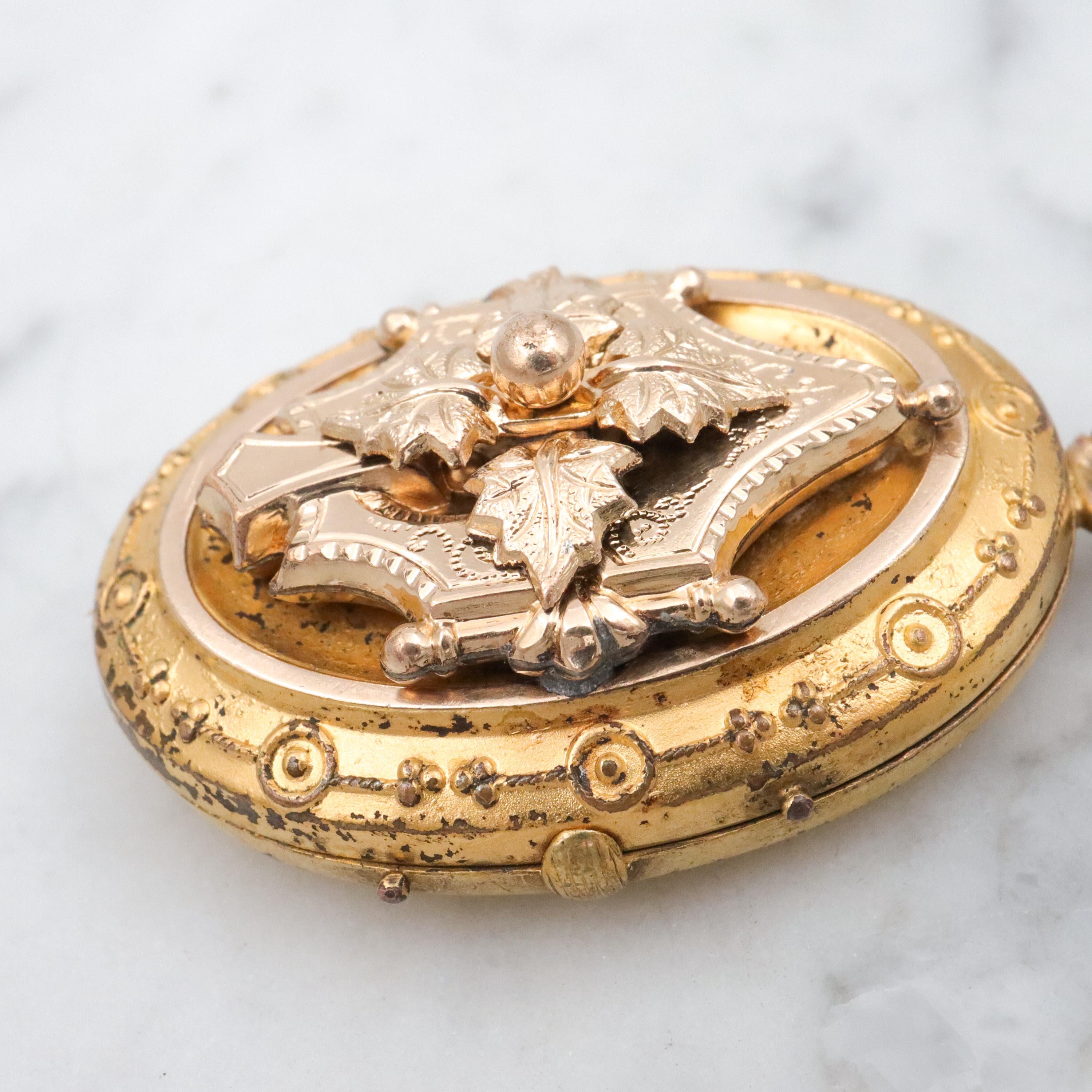 Antique Victorian gold filled & gilt metal Etruscan Revival locket pendant