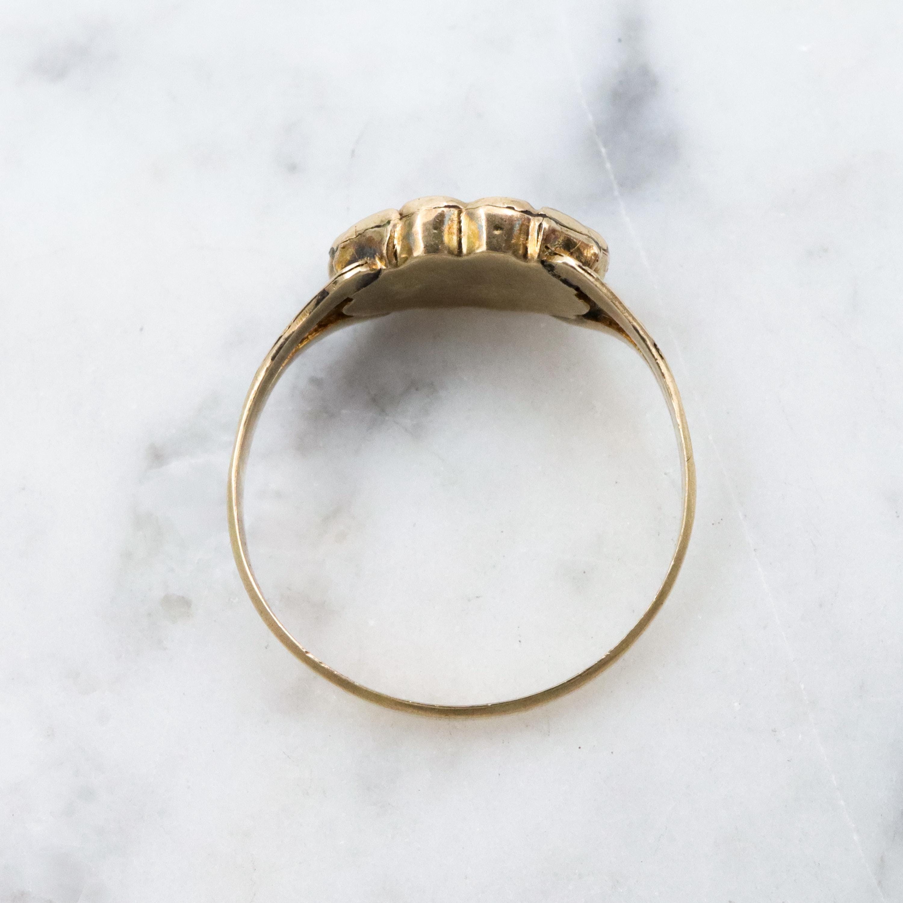 Antique Victorian 10k black enamel & pearl mourning ring, size 6.5
