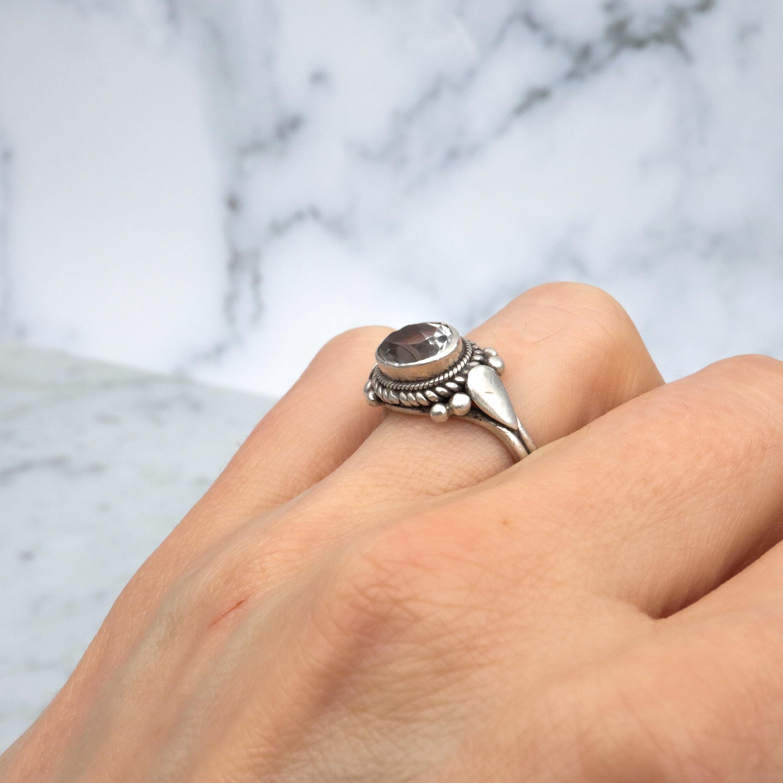 Vintage quartz crystal sterling ring, sz 7.25