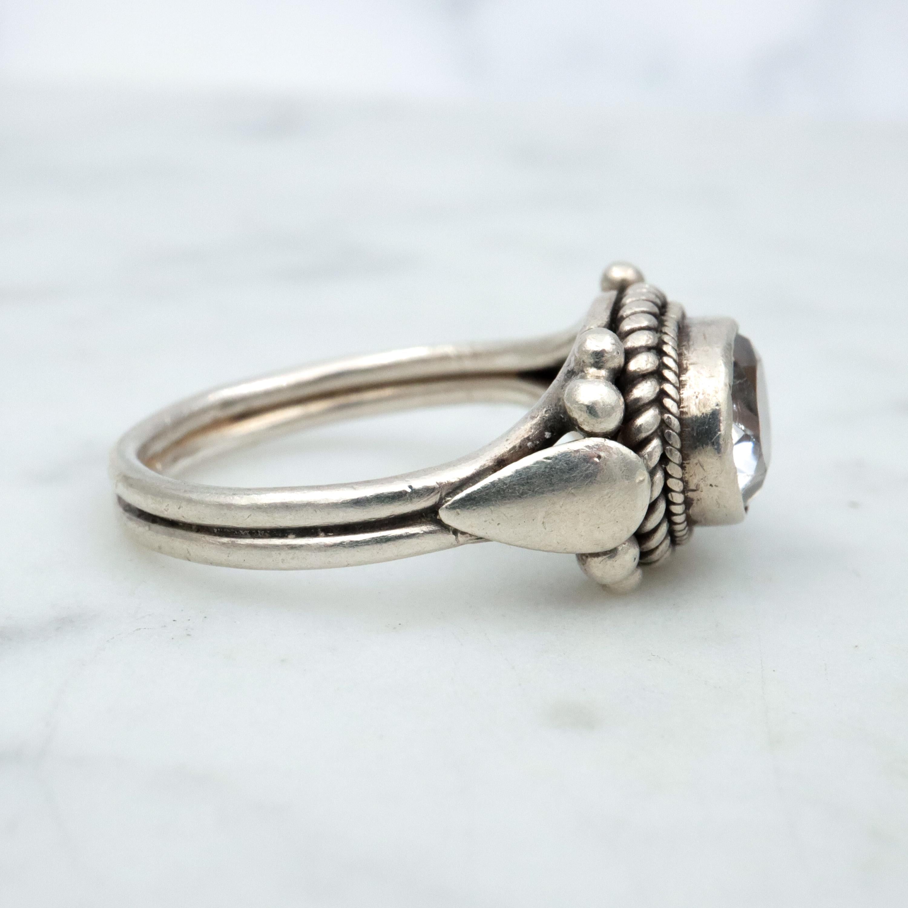 Vintage quartz crystal sterling ring, sz 7.25