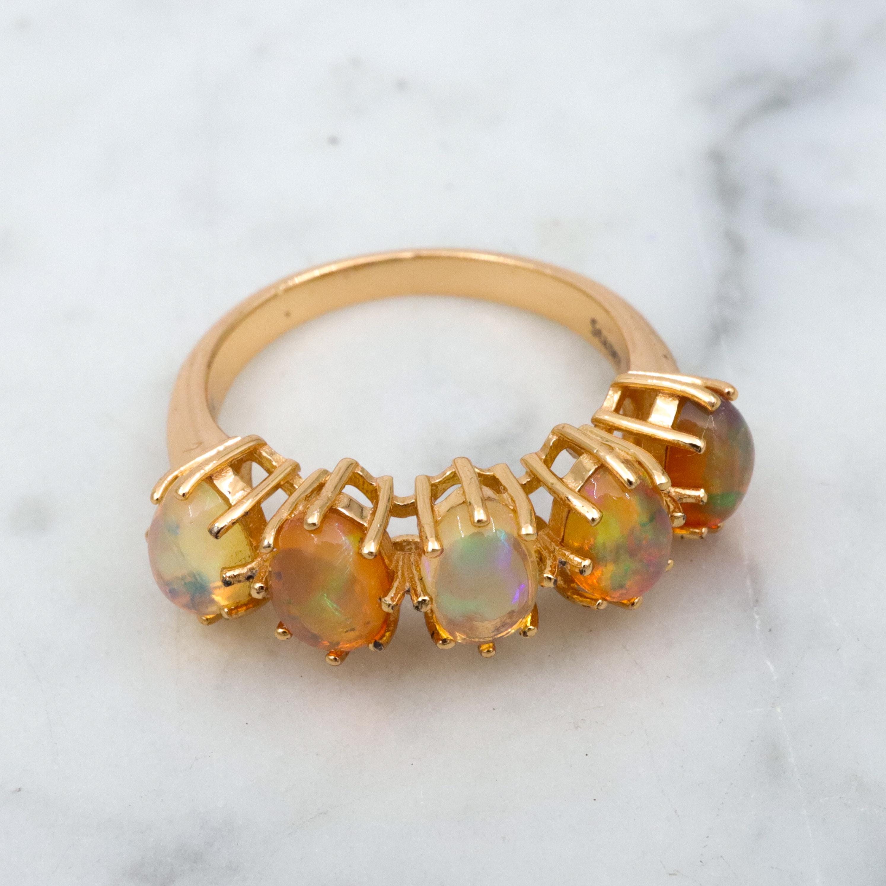 Vintage Stauer gold plated sterling ethiopian opal 5-stone ring, sz 6