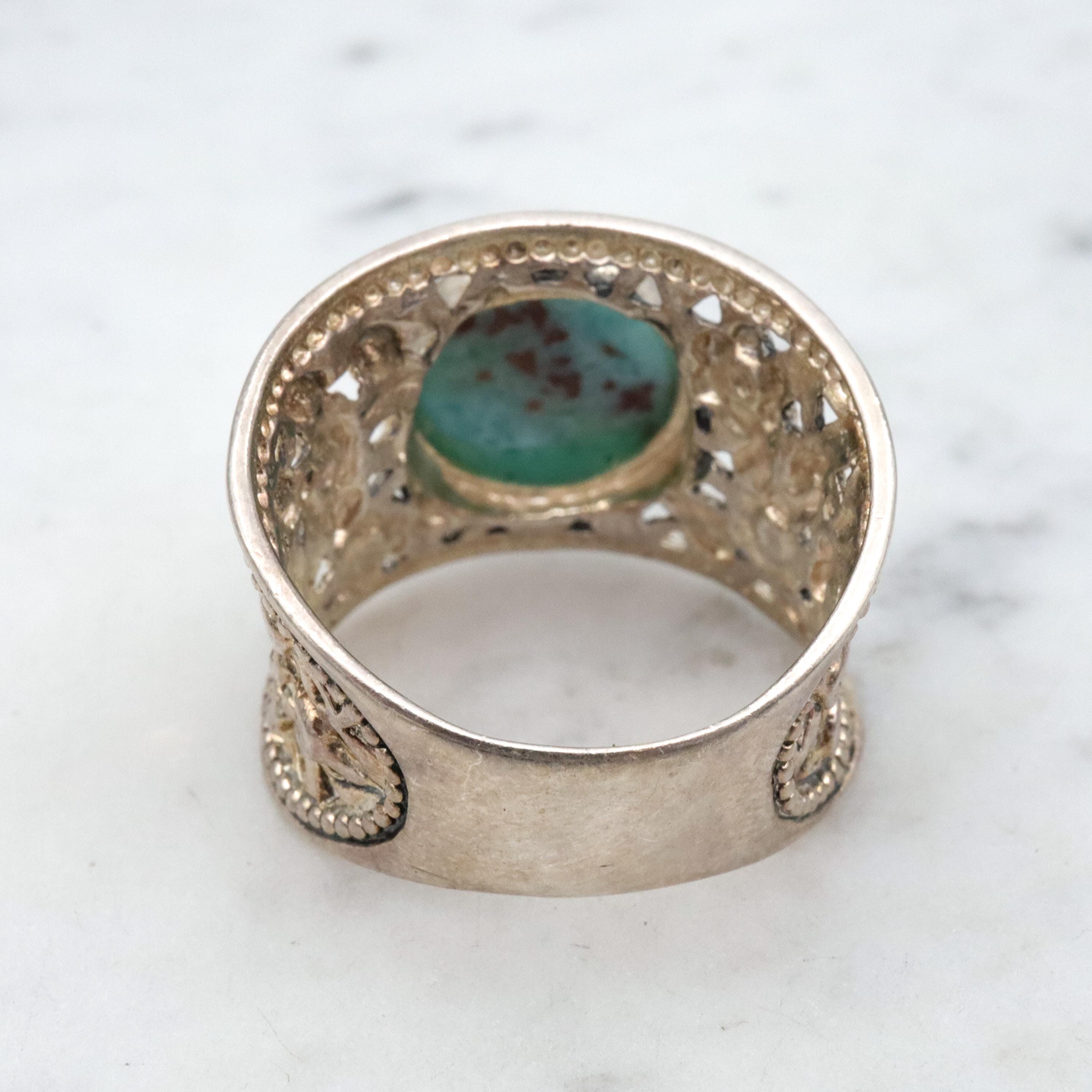 Vintage sterling larimar floral filigree ring, sz 11