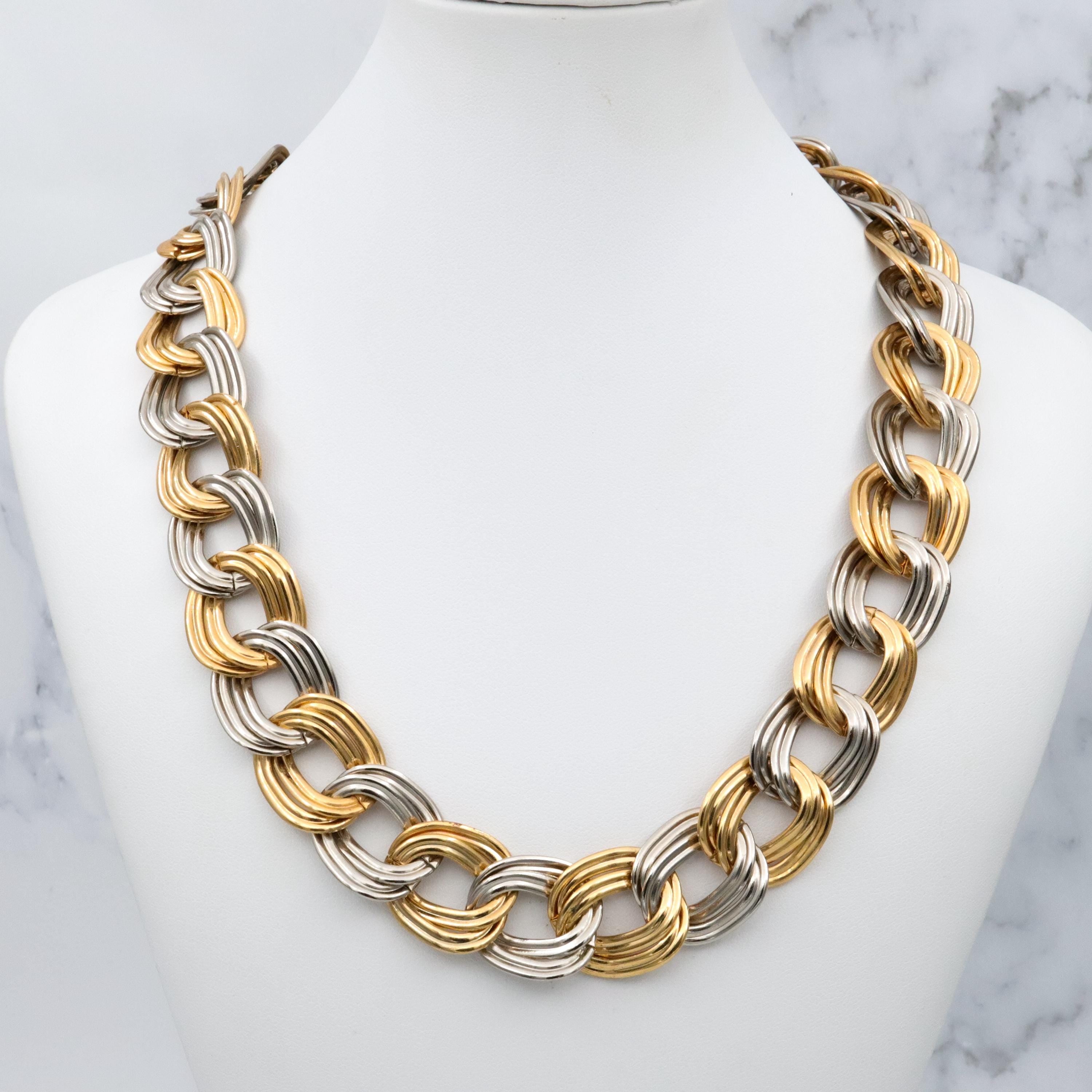 Retro chunky two-tone curb link chain, 18.5"