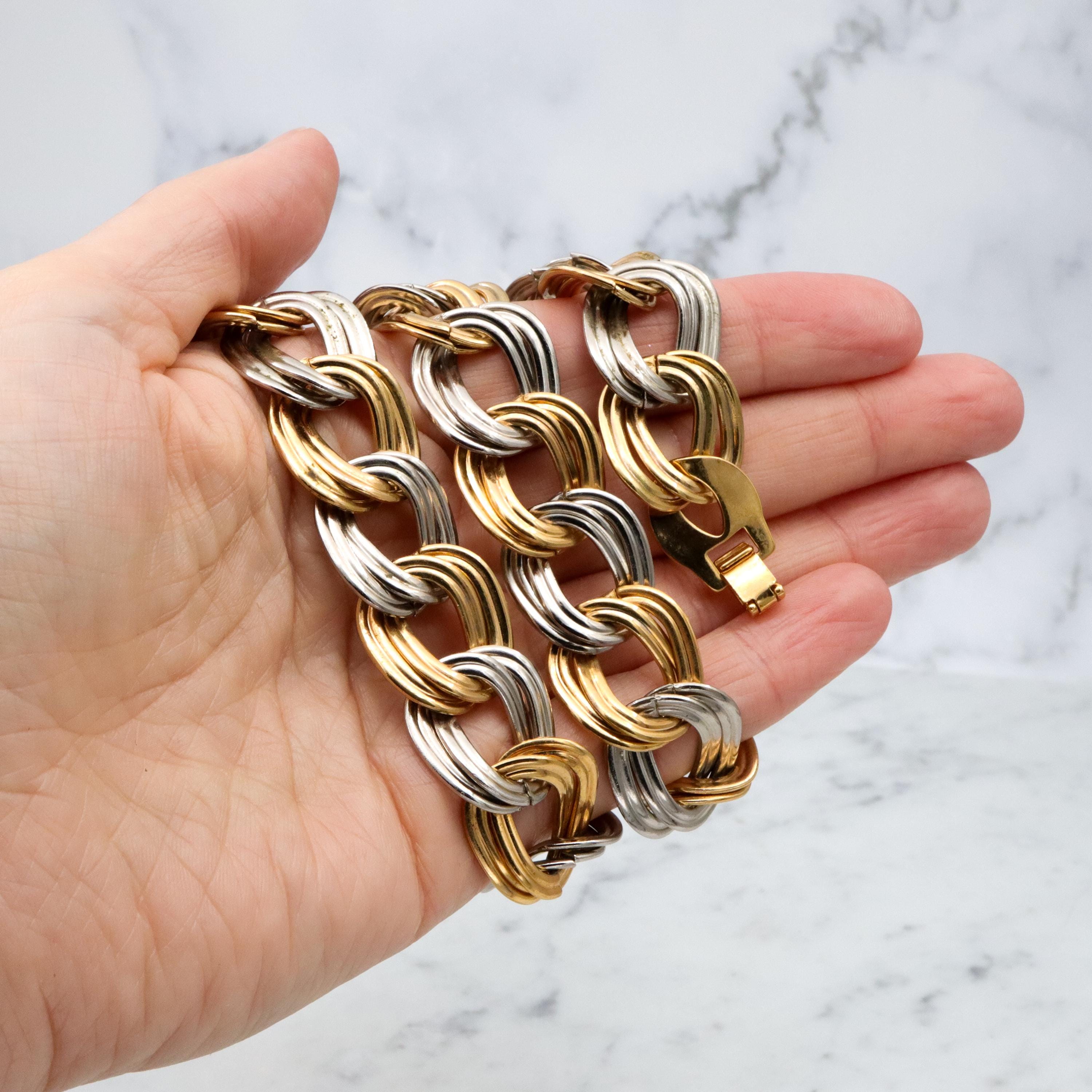 Retro chunky two-tone curb link chain, 18.5"