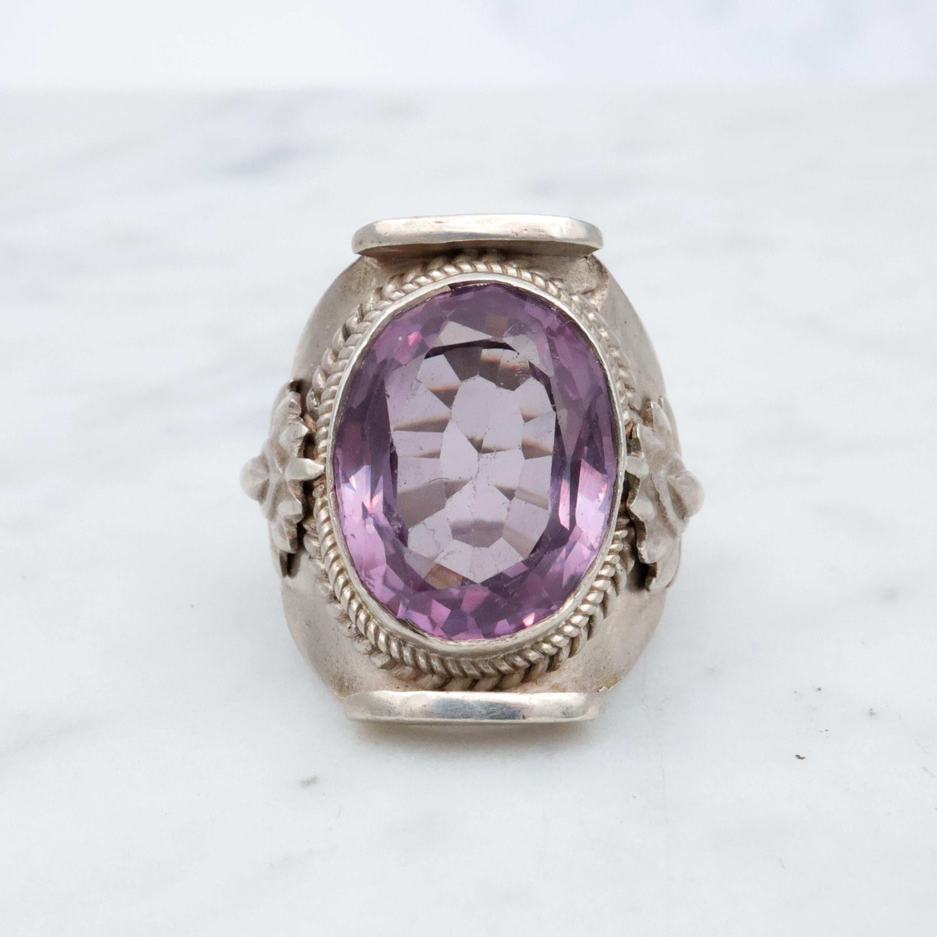 Vintage simulated purple sapphire sterling ring, sz 4.5