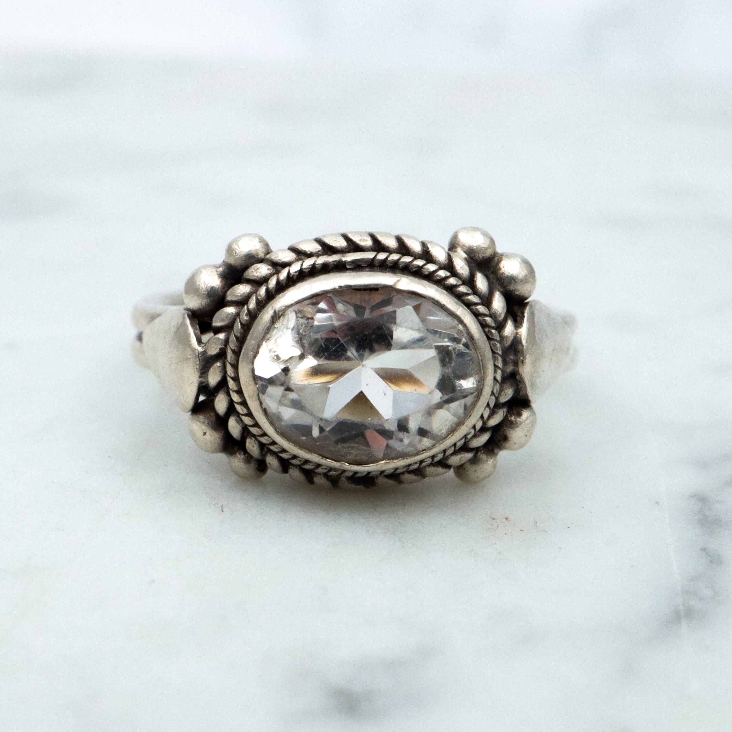 Vintage quartz crystal sterling ring, sz 7.25