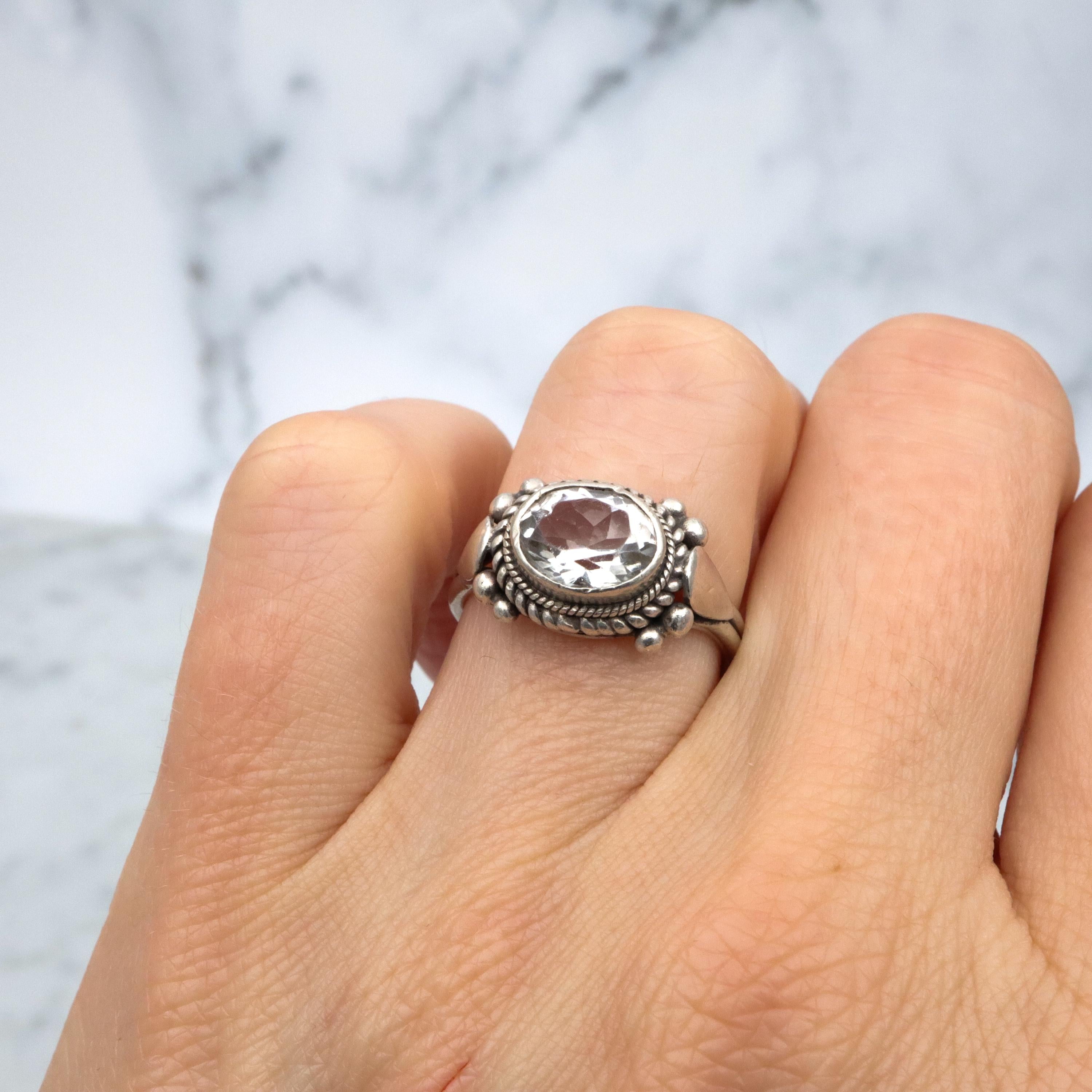 Vintage quartz crystal sterling ring, sz 7.25