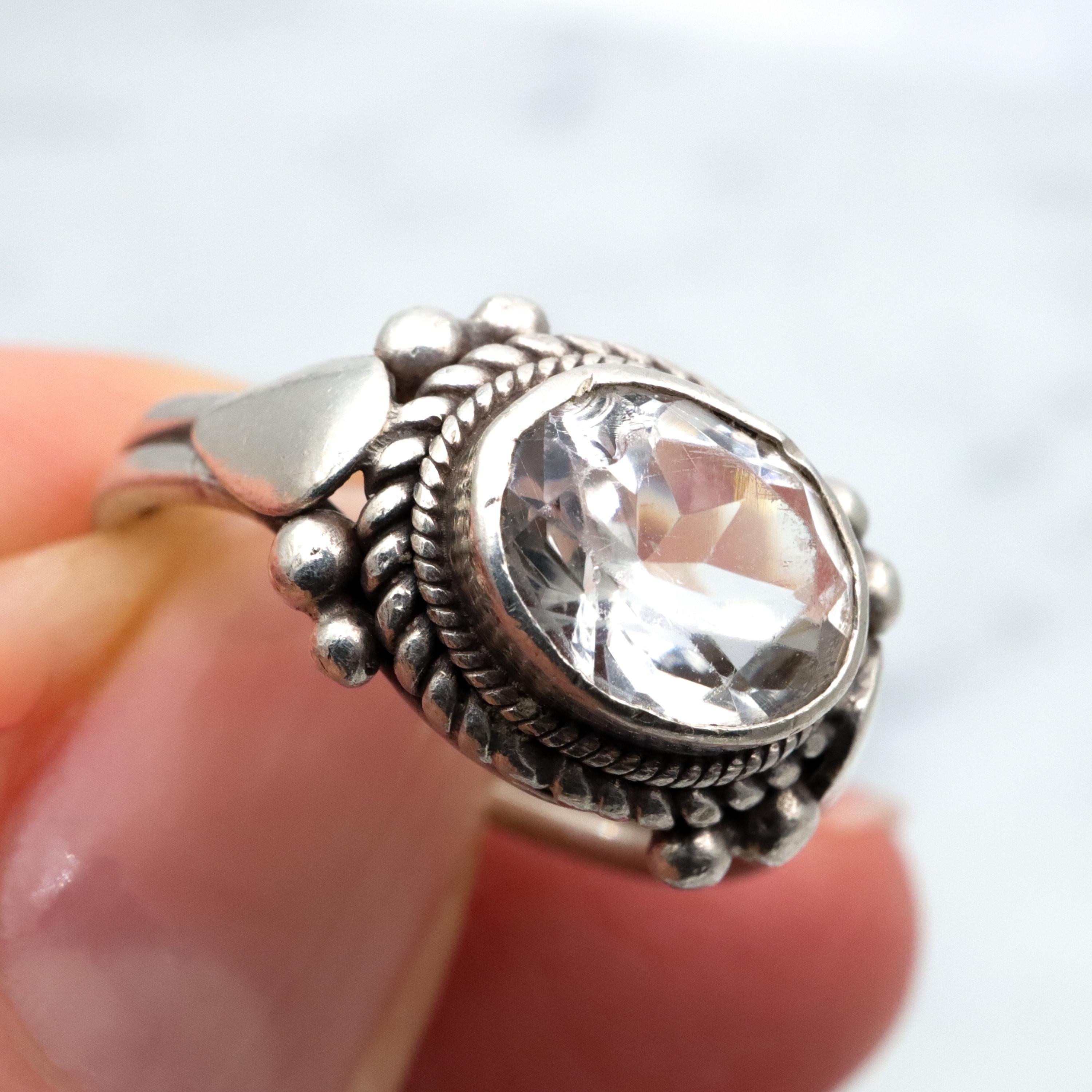 Vintage quartz crystal sterling ring, sz 7.25