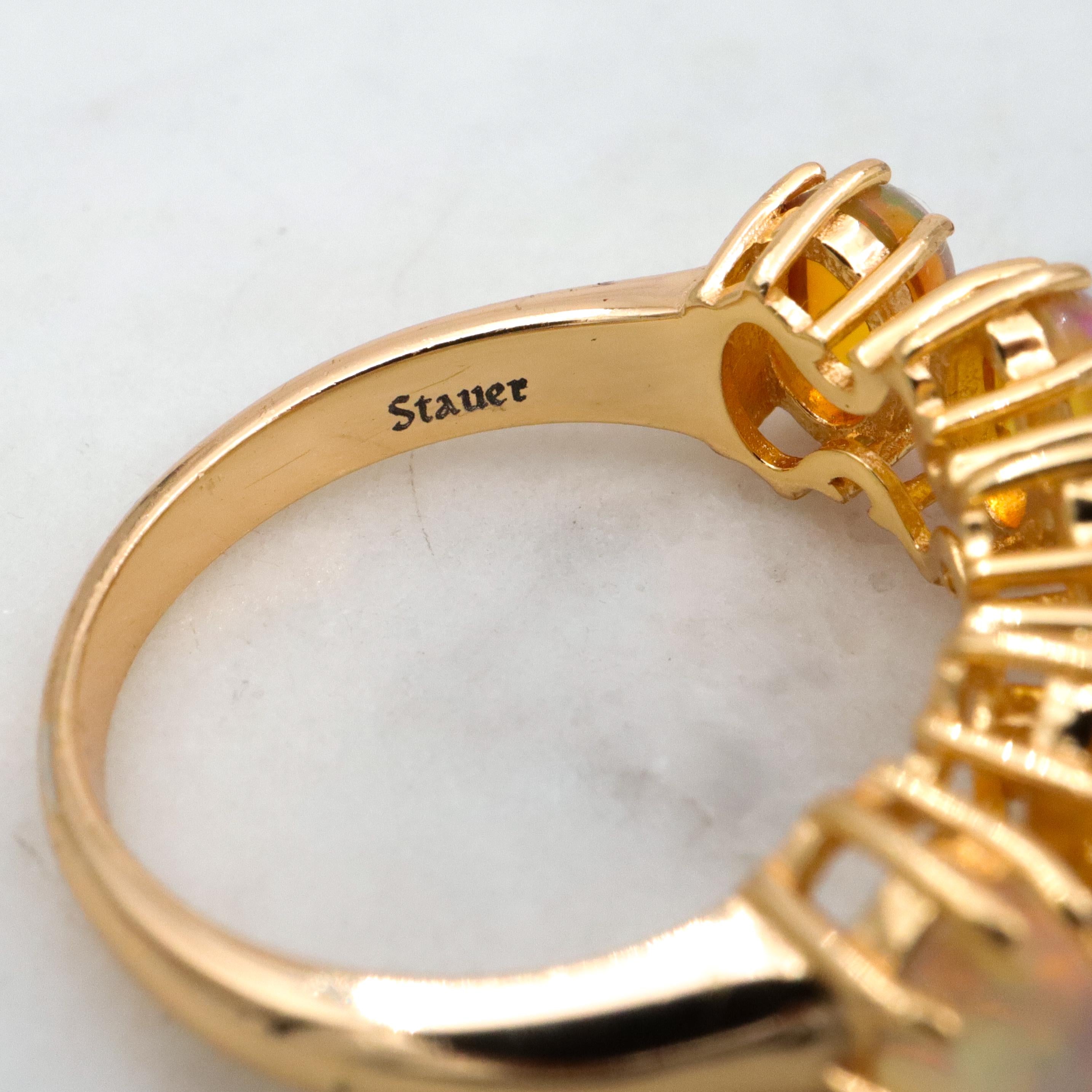 Vintage Stauer gold plated sterling ethiopian opal 5-stone ring, sz 6