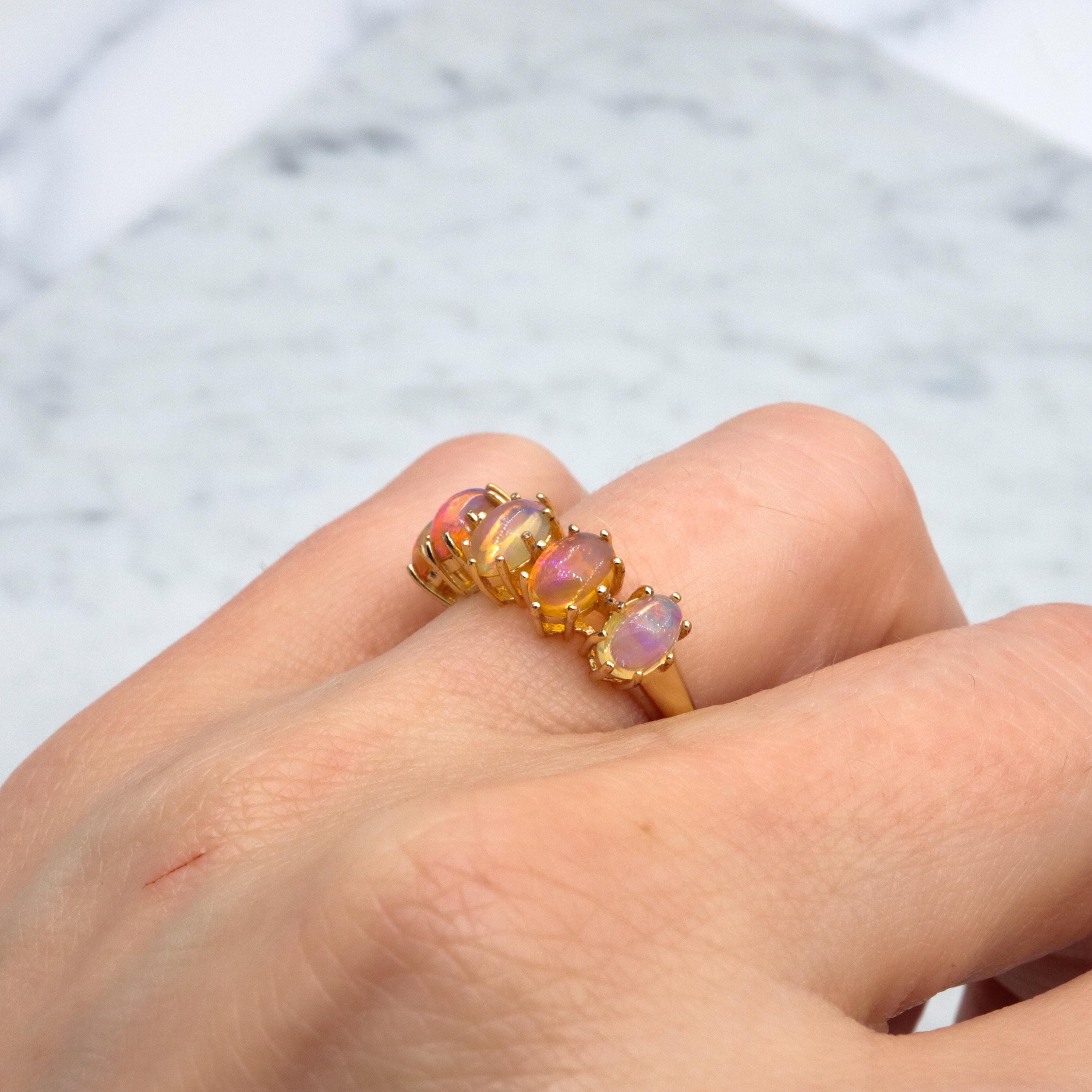 Vintage Stauer gold plated sterling ethiopian opal 5-stone ring, sz 6