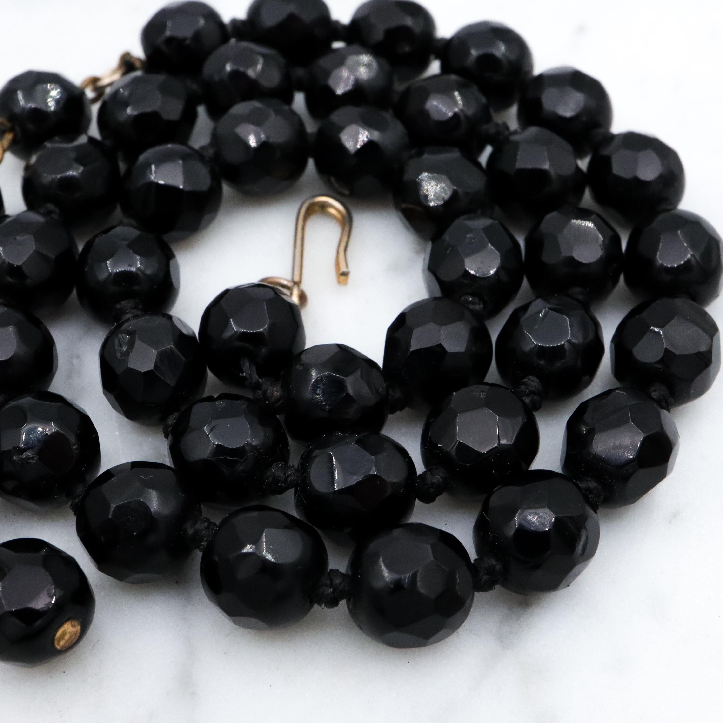 Antique French jet black glass beaded necklace