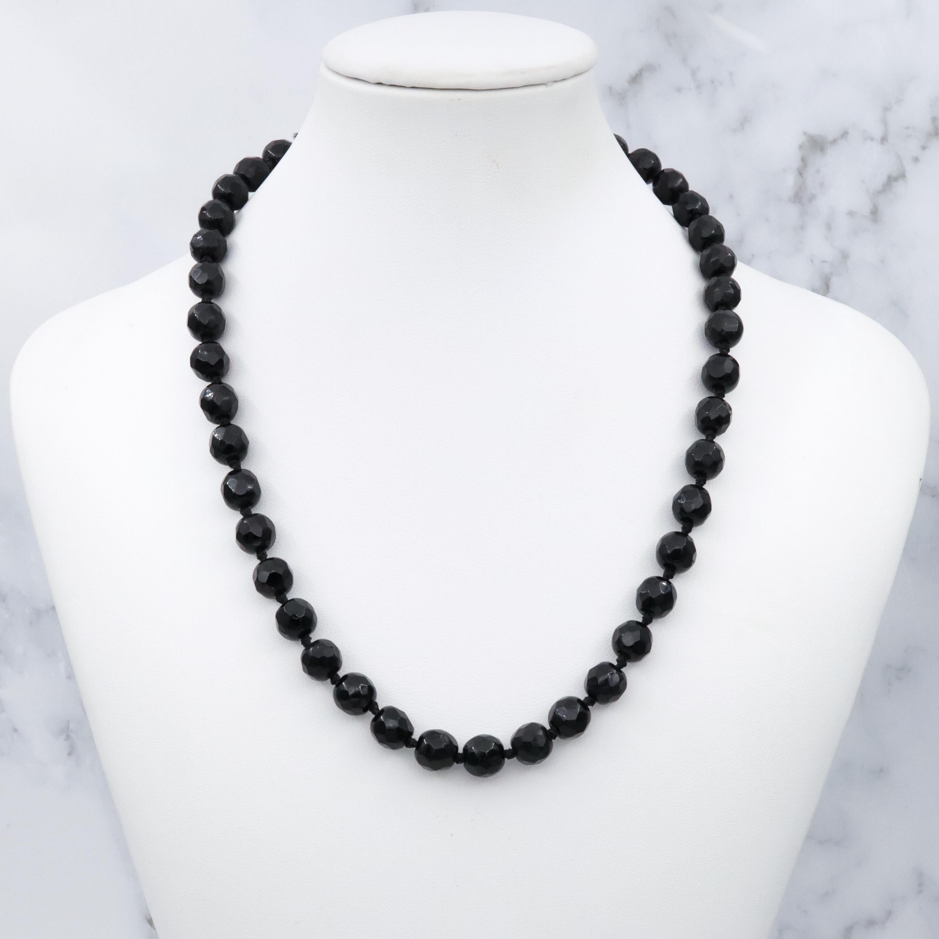 Antique French jet black glass beaded necklace