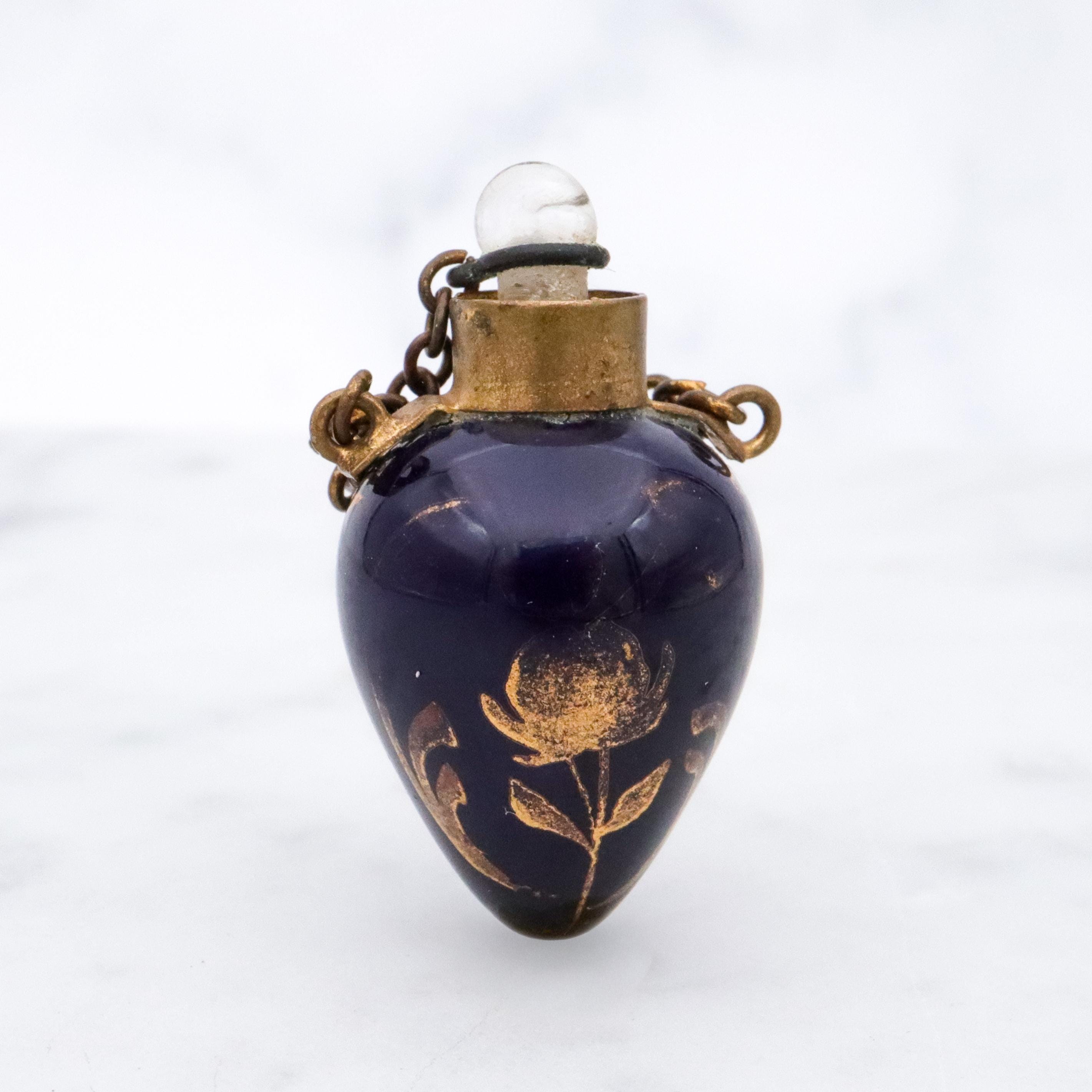 Tiny Victorian cobalt blue porcelain scent vial chatelain pendant