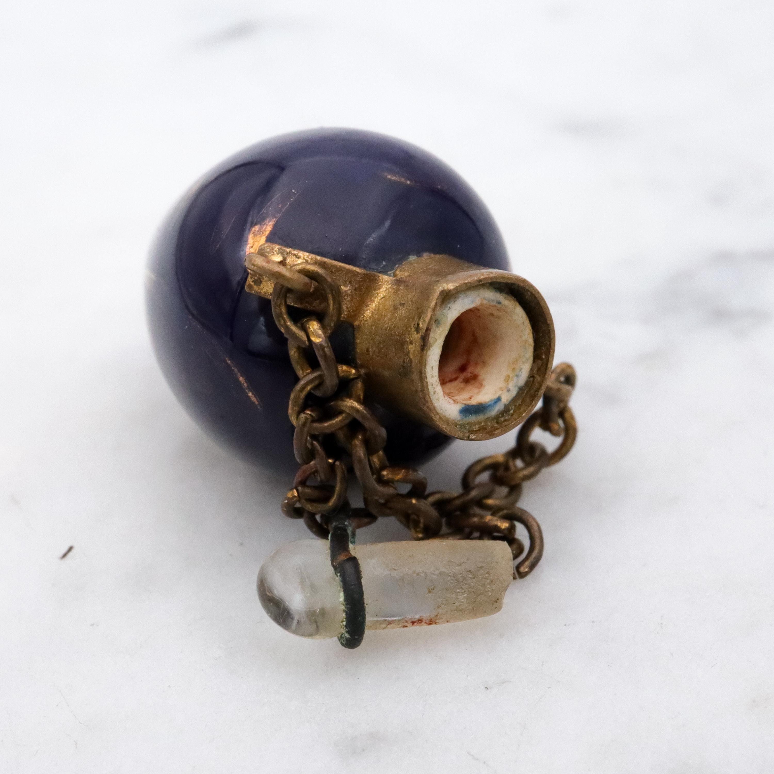 Tiny Victorian cobalt blue porcelain scent vial chatelain pendant