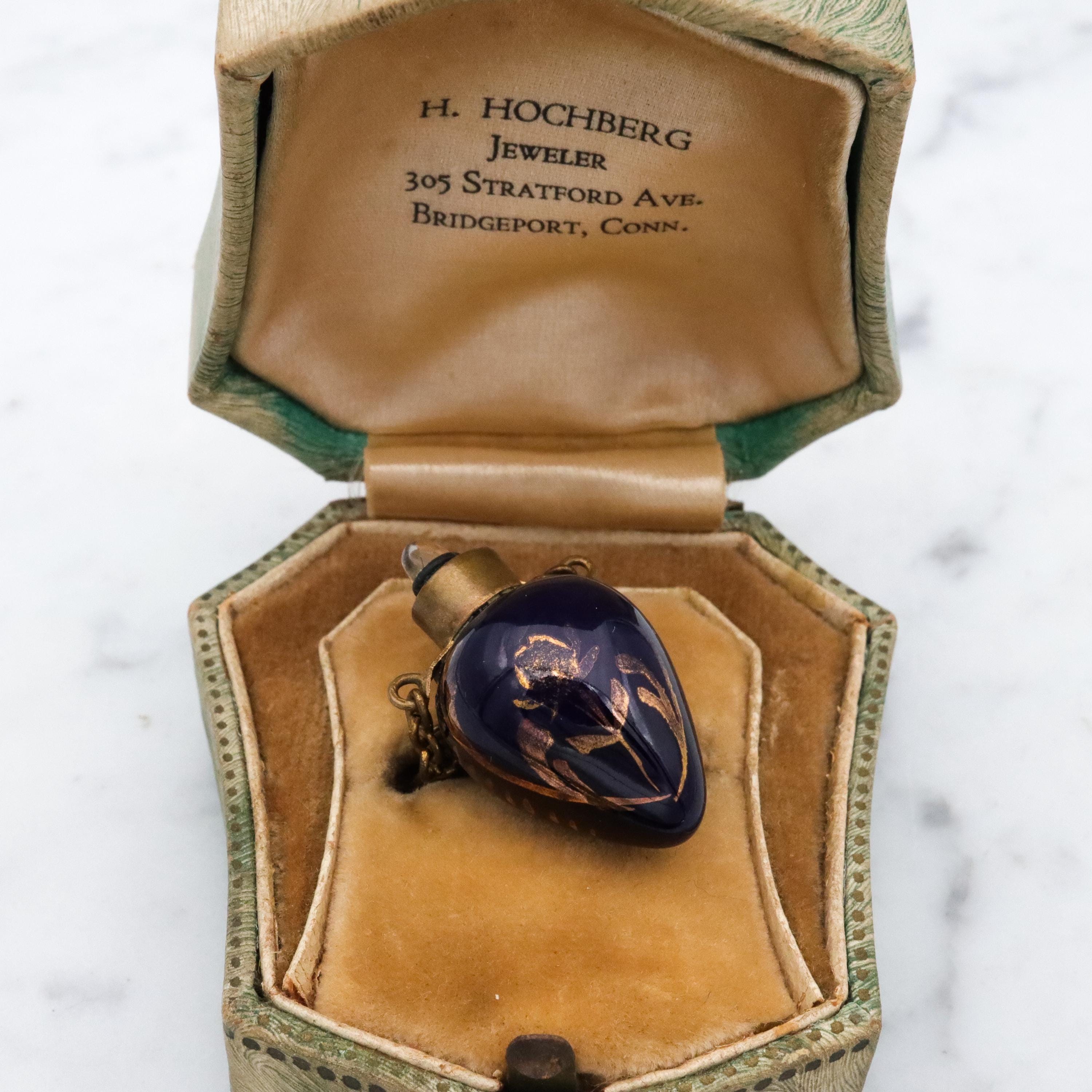 Tiny Victorian cobalt blue porcelain scent vial chatelain pendant