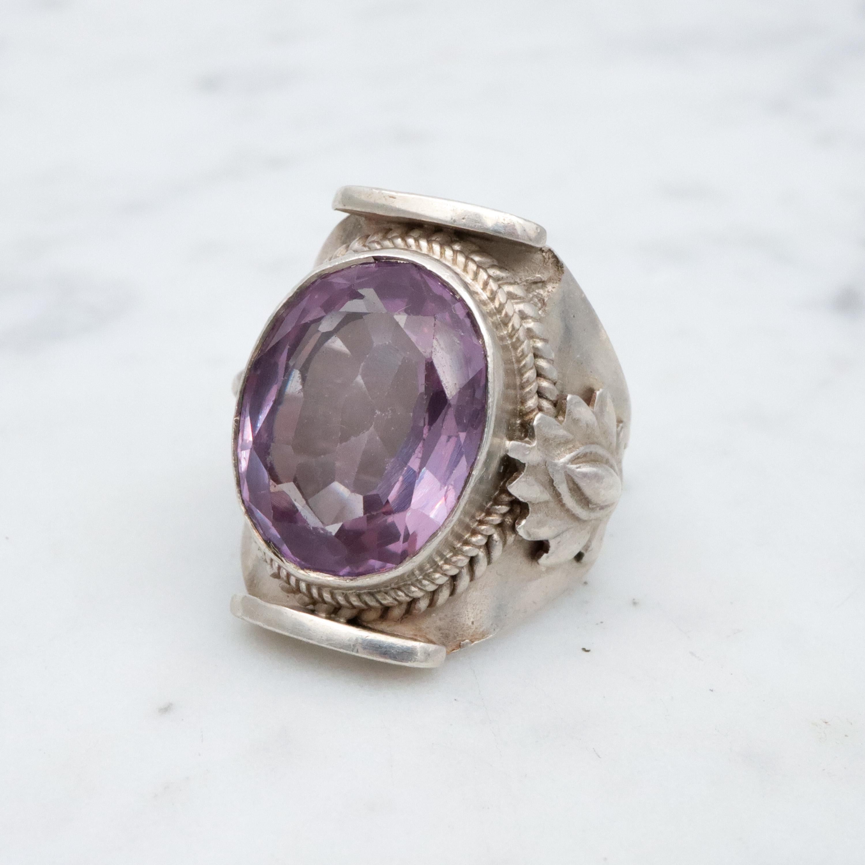 Vintage simulated purple sapphire sterling ring, sz 4.5