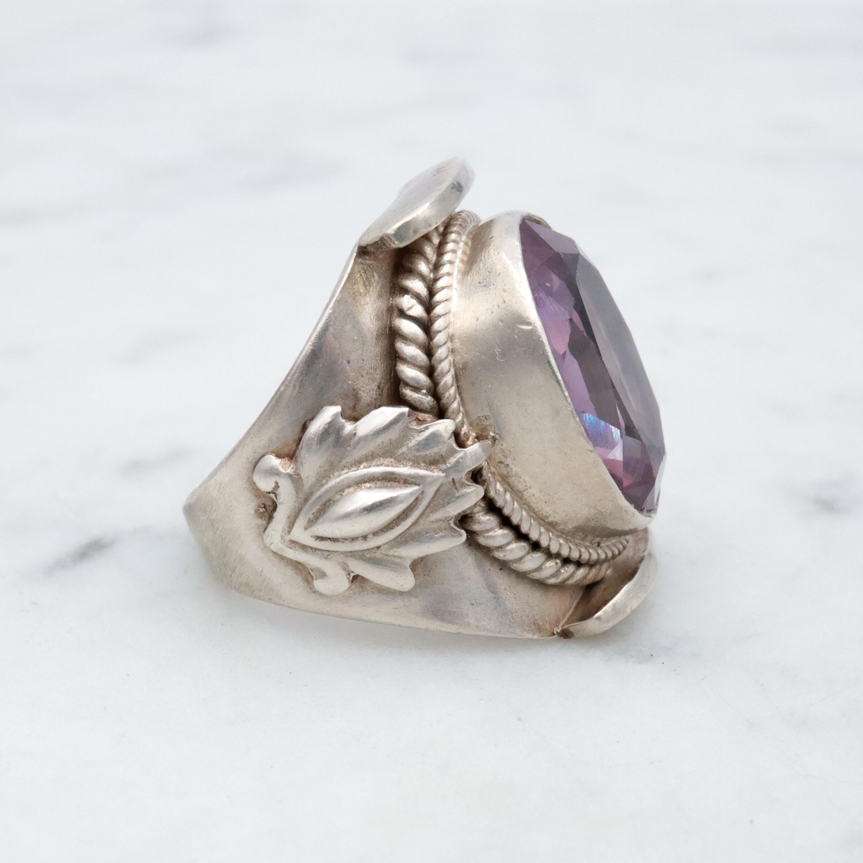 Vintage simulated purple sapphire sterling ring, sz 4.5