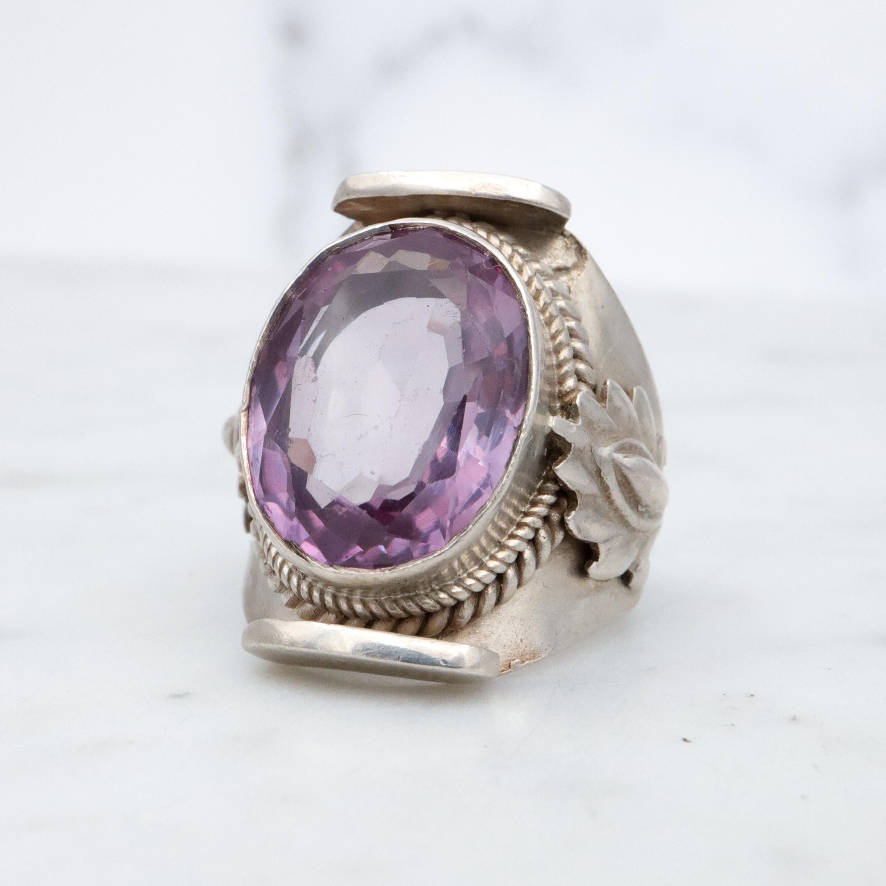 Vintage simulated purple sapphire sterling ring, sz 4.5