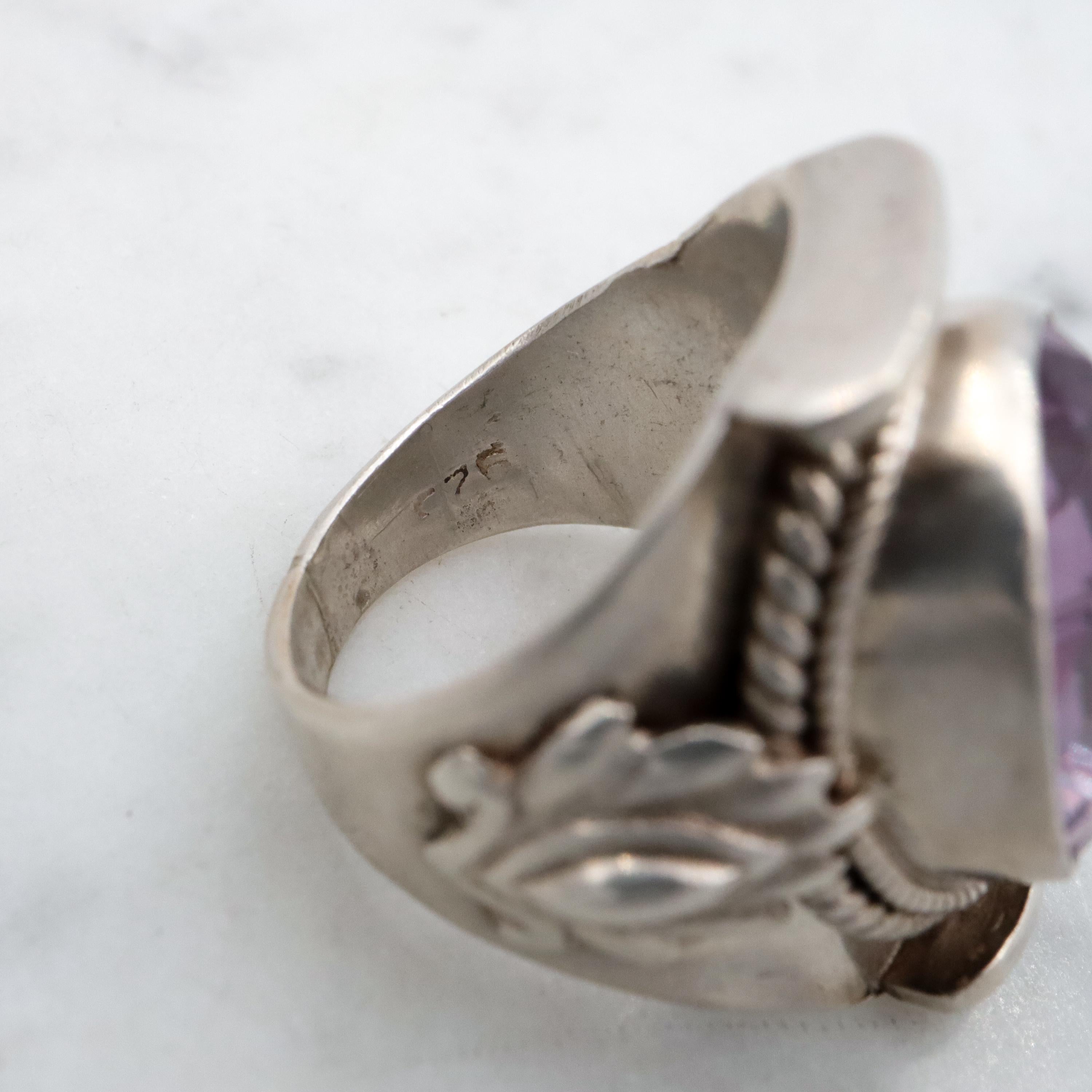 Vintage simulated purple sapphire sterling ring, sz 4.5